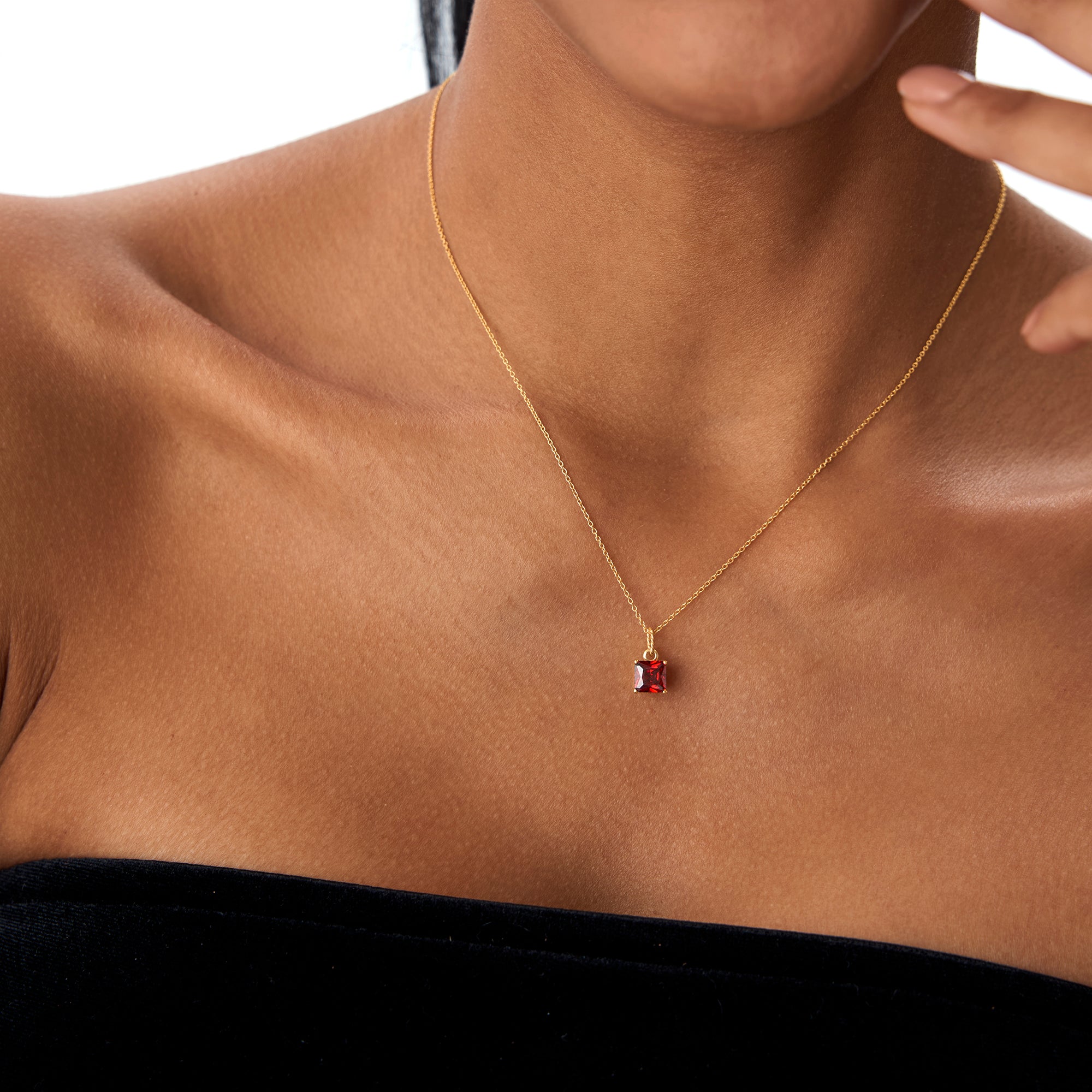 OBFJ0813 - 14K Cushion Cut Garnet Solitaire Necklace 4