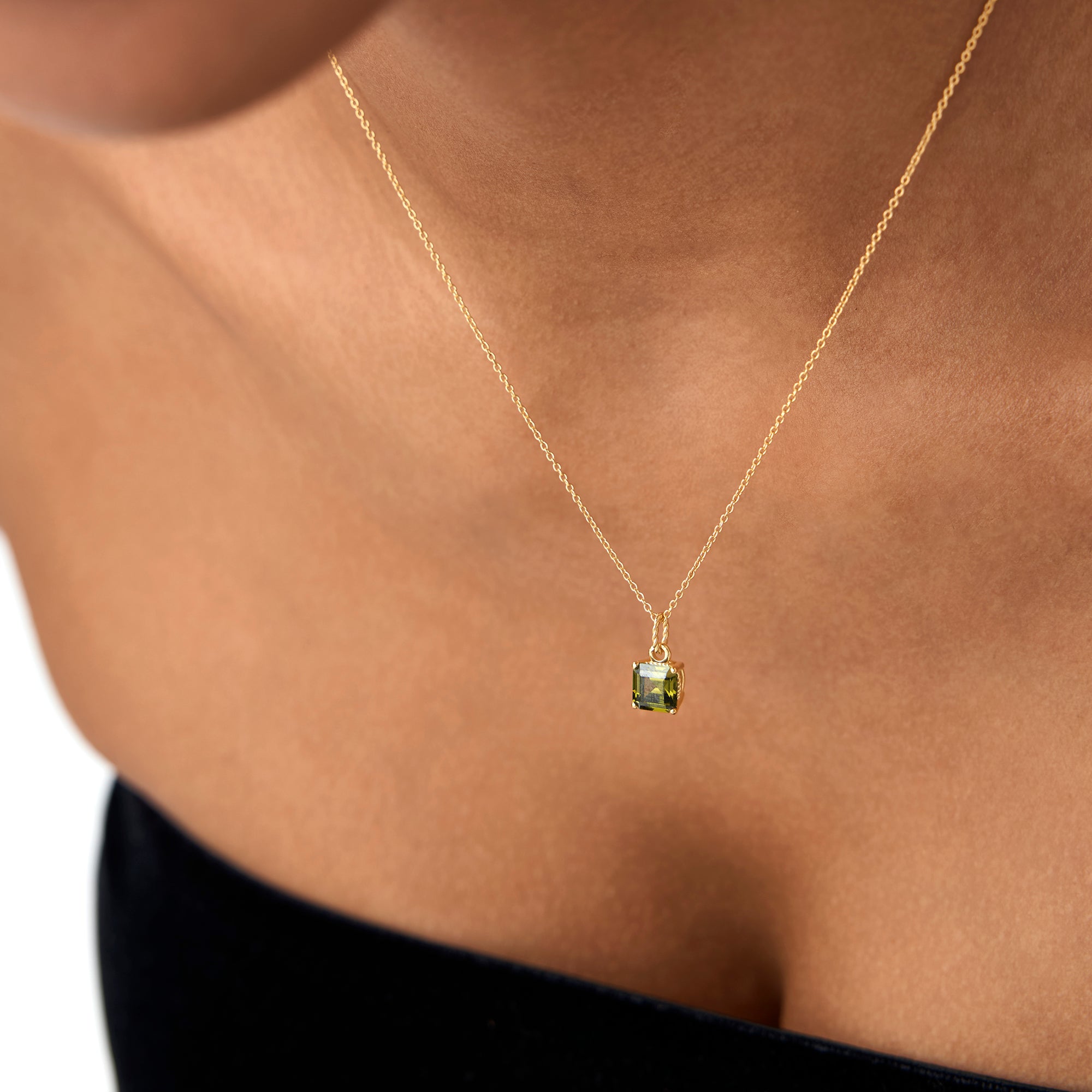 OBFJ0814 - 14K Cushion Cut Peridot Solitaire Necklace 3