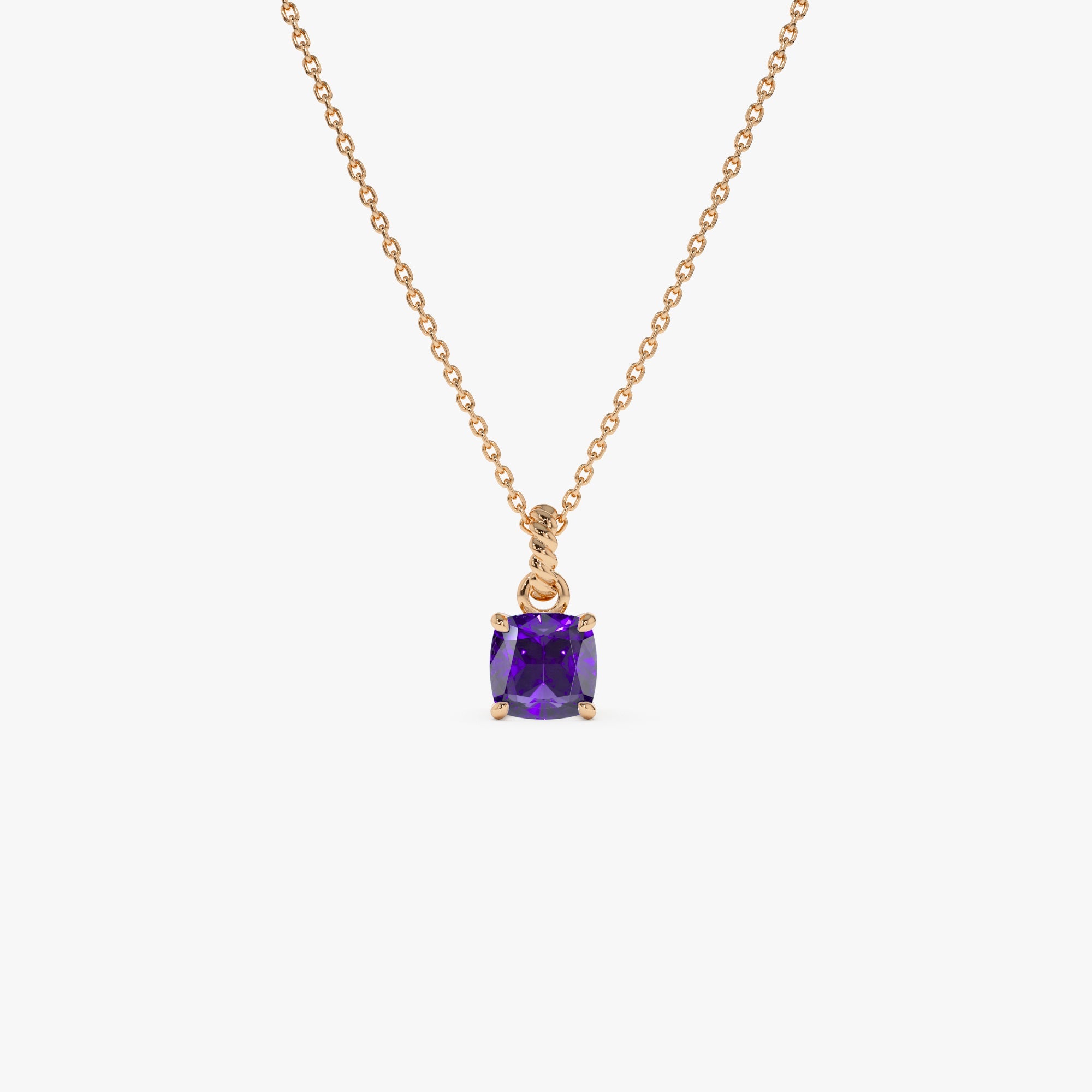 OBFJ0811 - 14K Cushion Cut Amethyst Solitaire Necklace 6