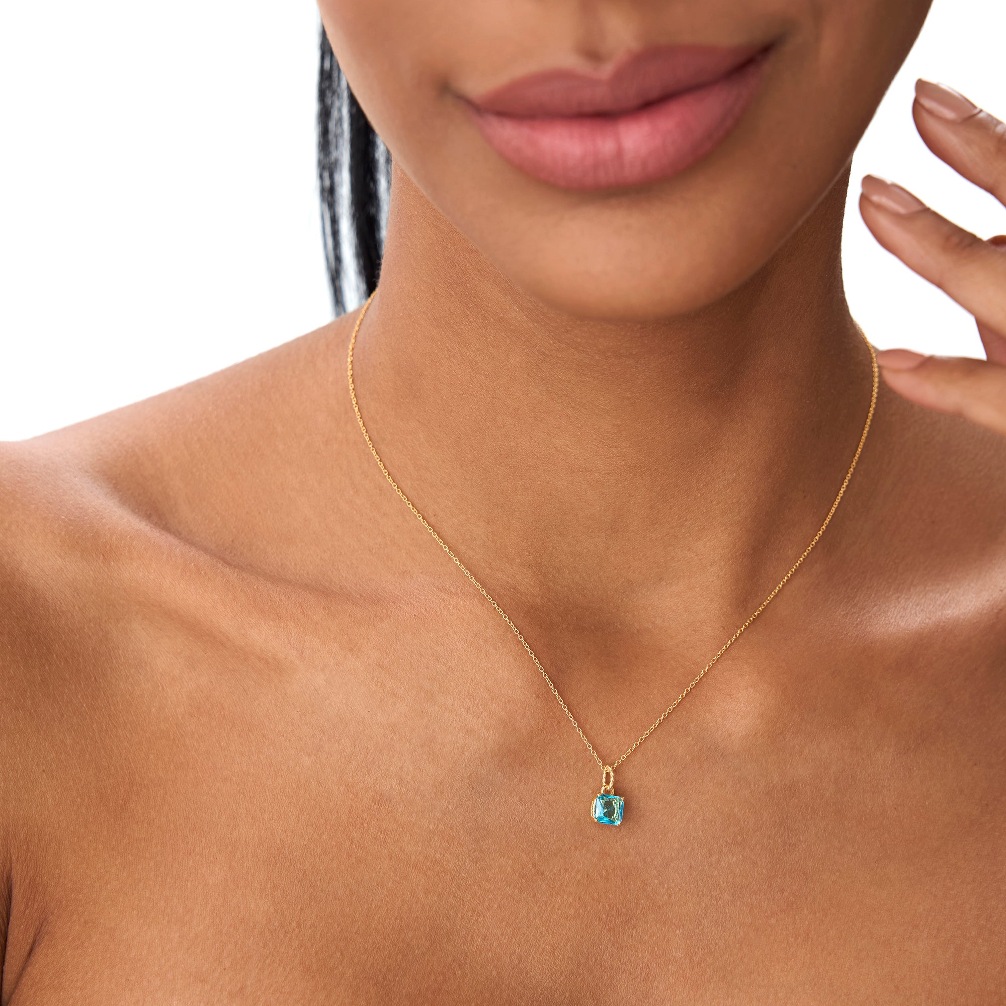 OBFJ0815 - 14K Cushion Cut London Blue Topaz Solitaire Necklace 4