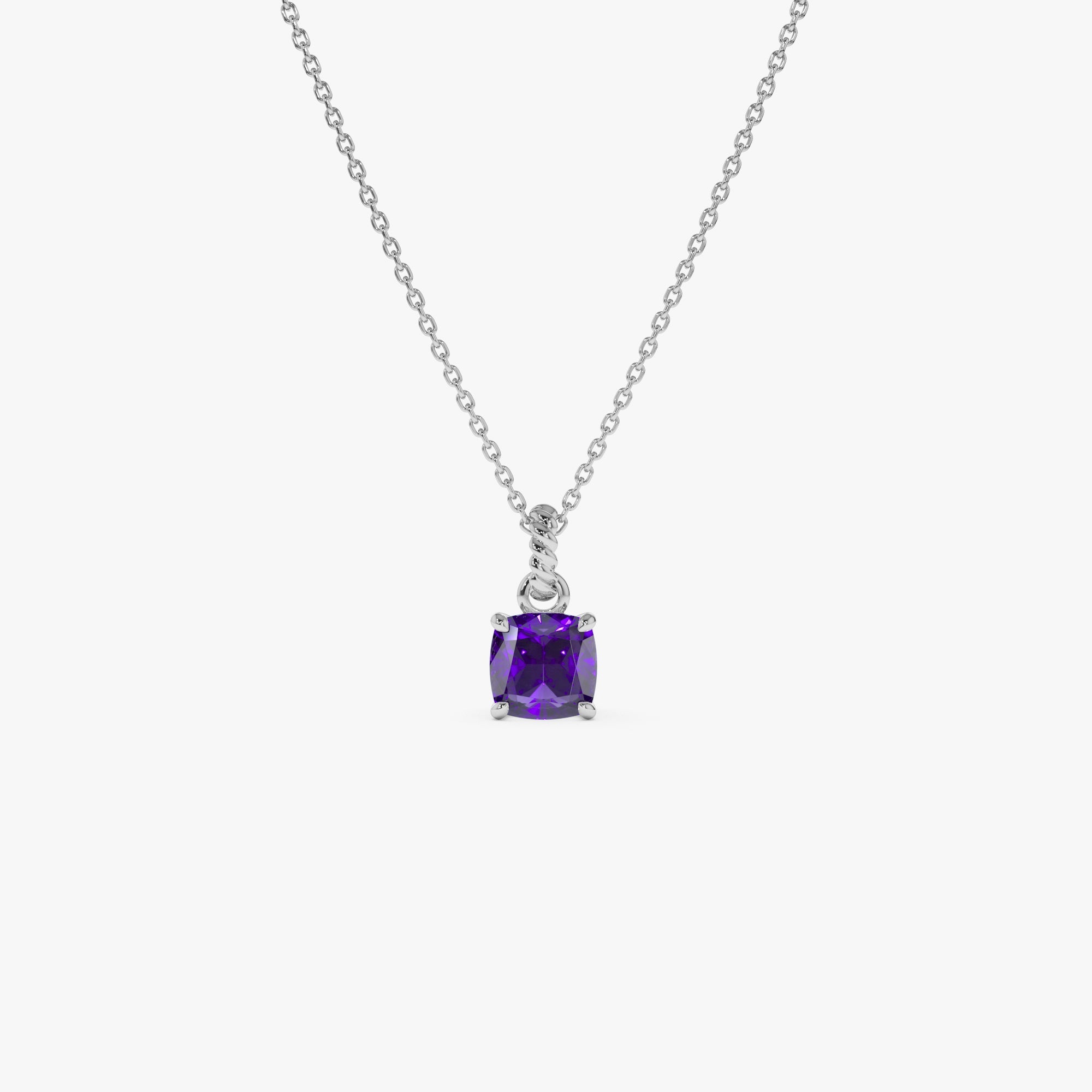 OBFJ0811 - 14K Cushion Cut Amethyst Solitaire Necklace 7