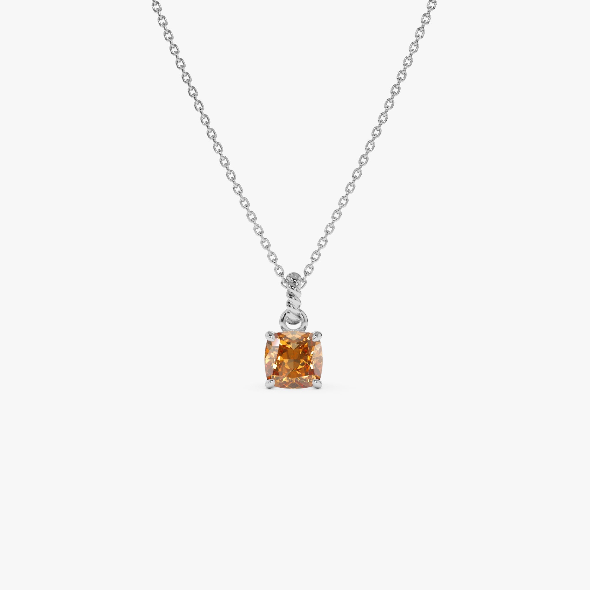 OBFJ0812 - 14K Cushion Cut Citrine Solitaire Necklace 7