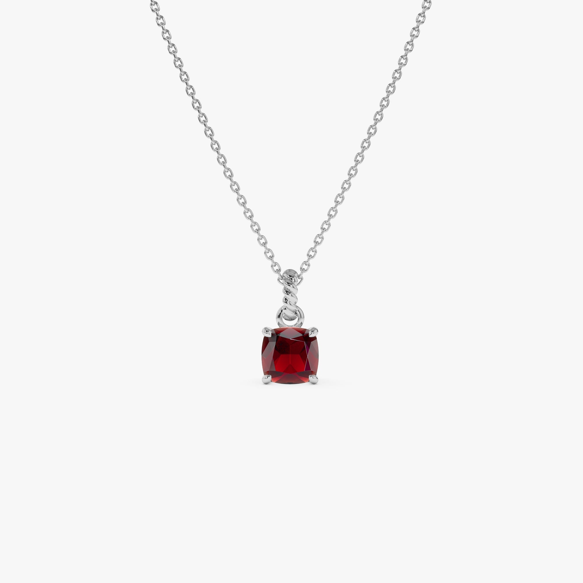 OBFJ0813 - 14K Cushion Cut Garnet Solitaire Necklace 8