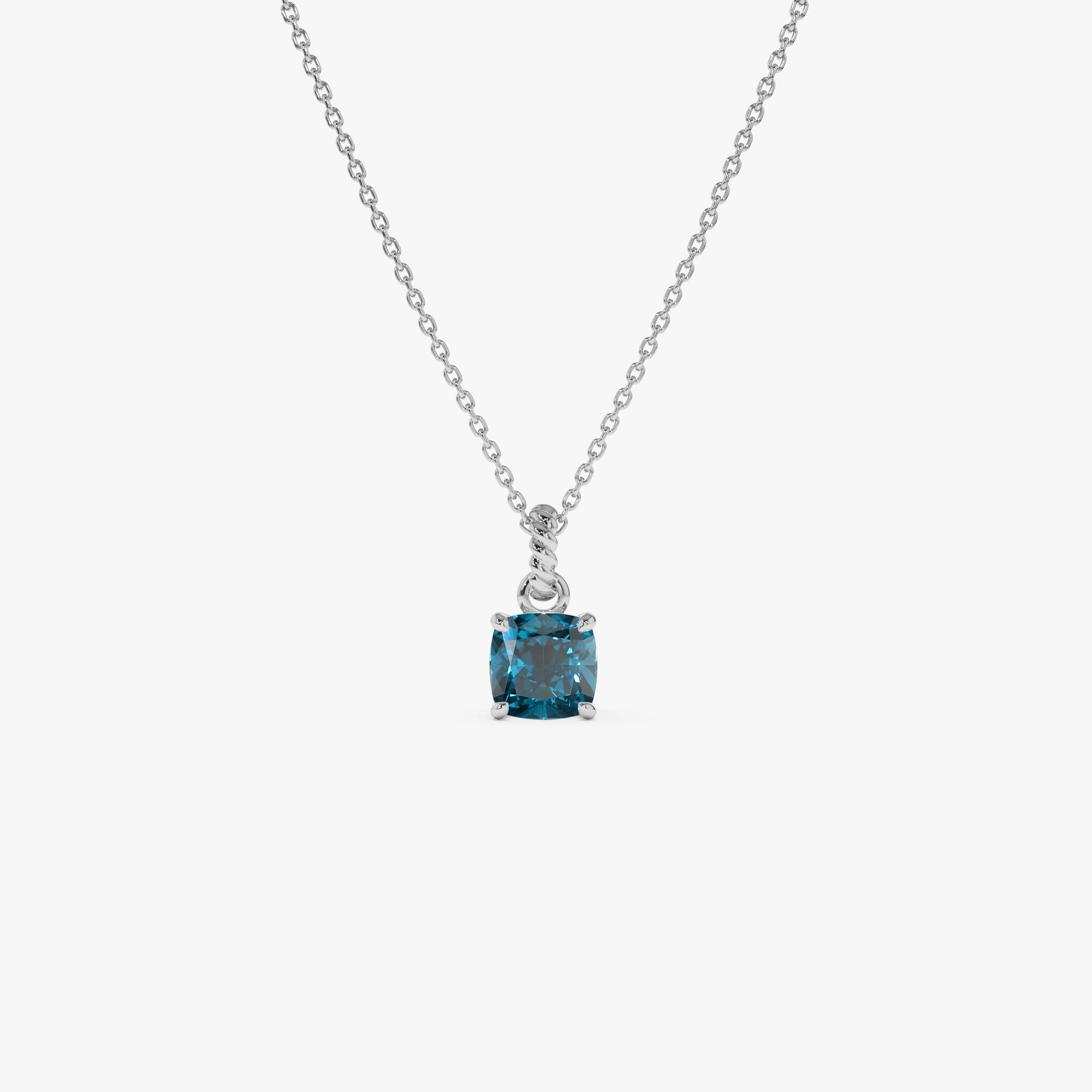 OBFJ0815 - 14K Cushion Cut London Blue Topaz Solitaire Necklace 6