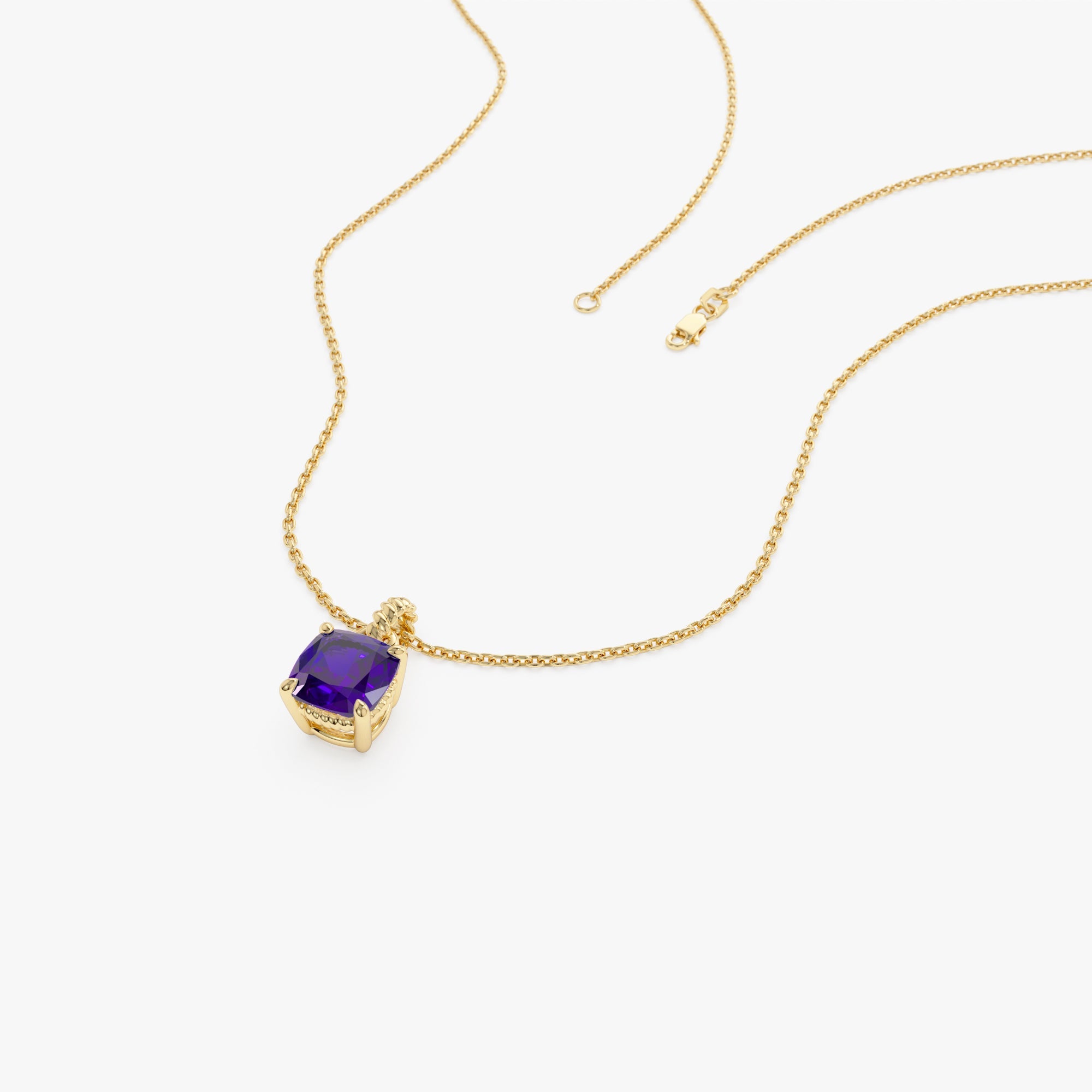 OBFJ0811 - 14K Cushion Cut Amethyst Solitaire Necklace 8
