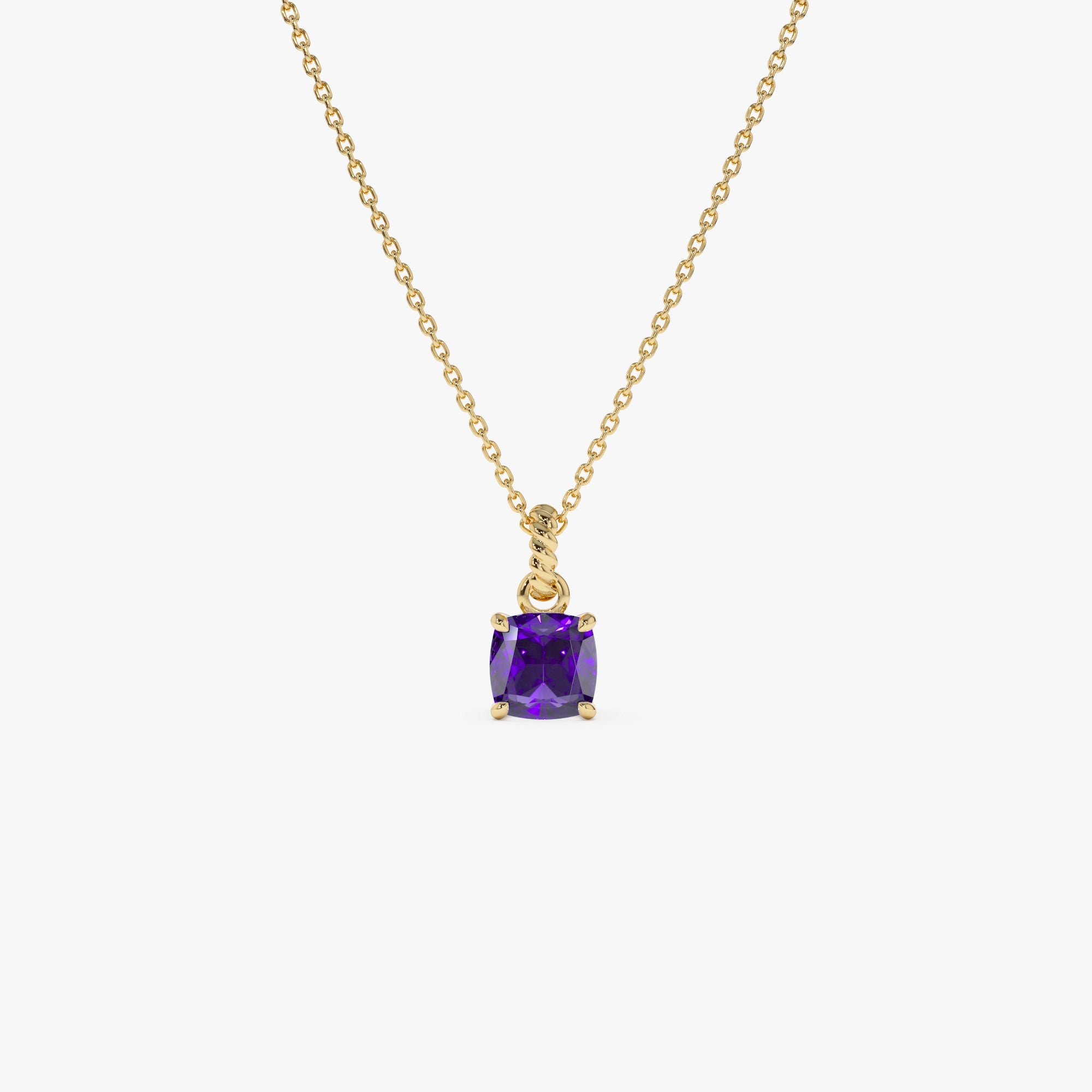 OBFJ0811 - 14K Cushion Cut Amethyst Solitaire Necklace 1