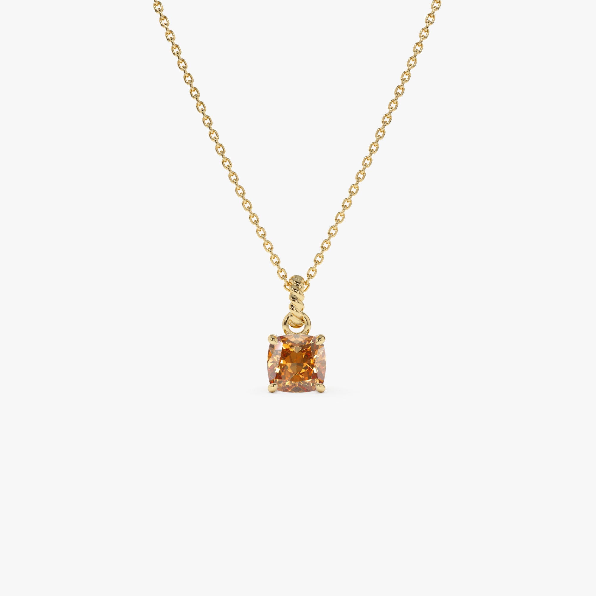 OBFJ0812 - 14K Cushion Cut Citrine Solitaire Necklace 1