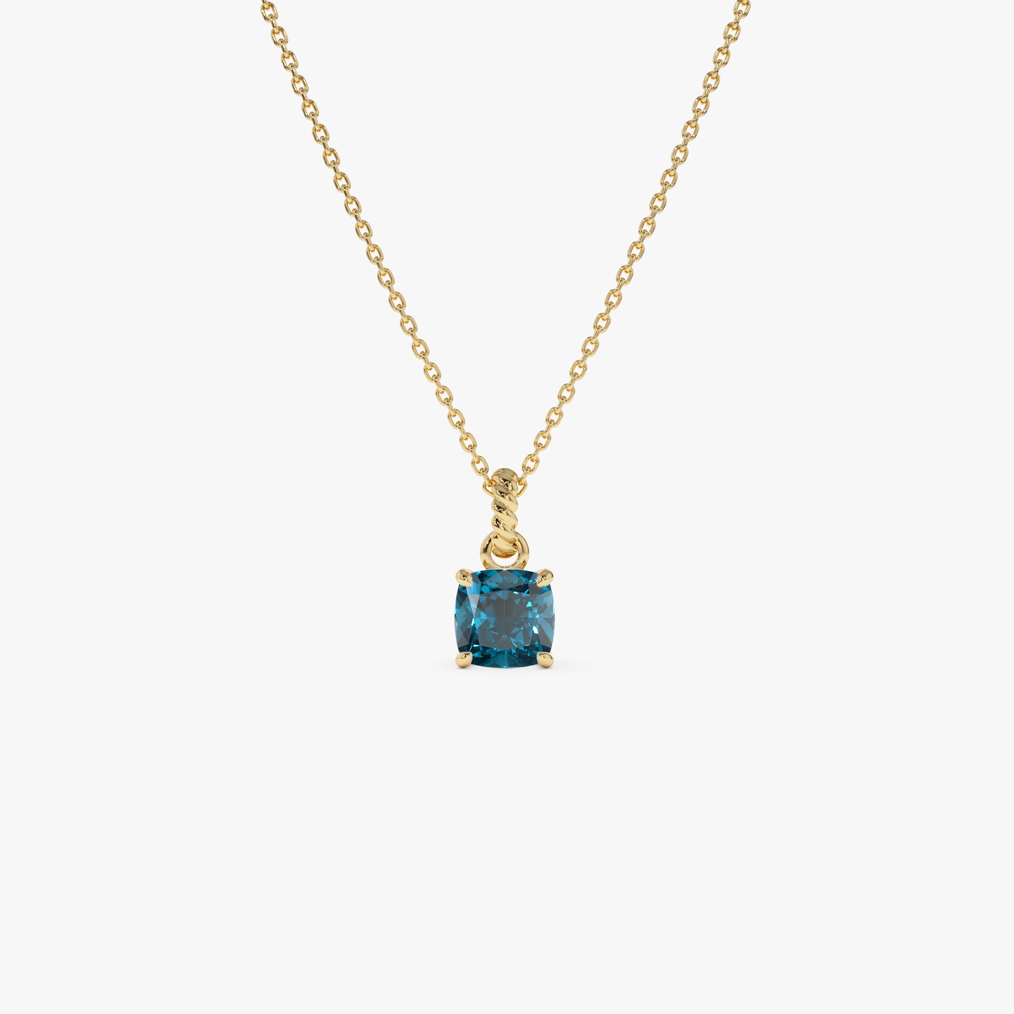 OBFJ0815 - 14K Cushion Cut London Blue Topaz Solitaire Necklace 1