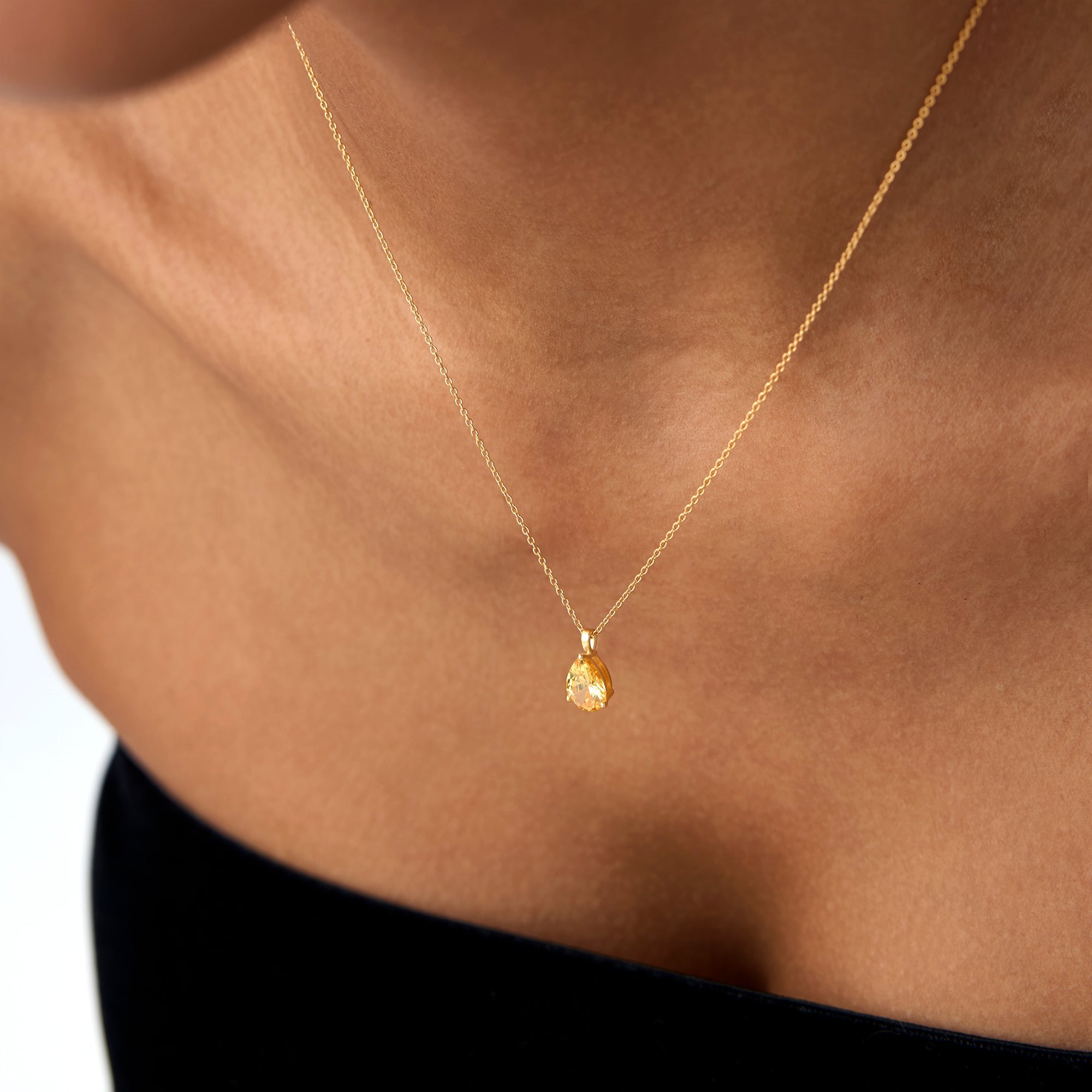 OBFJ0818 - 14k Pear Shape Citrine Solitaire Necklace 3