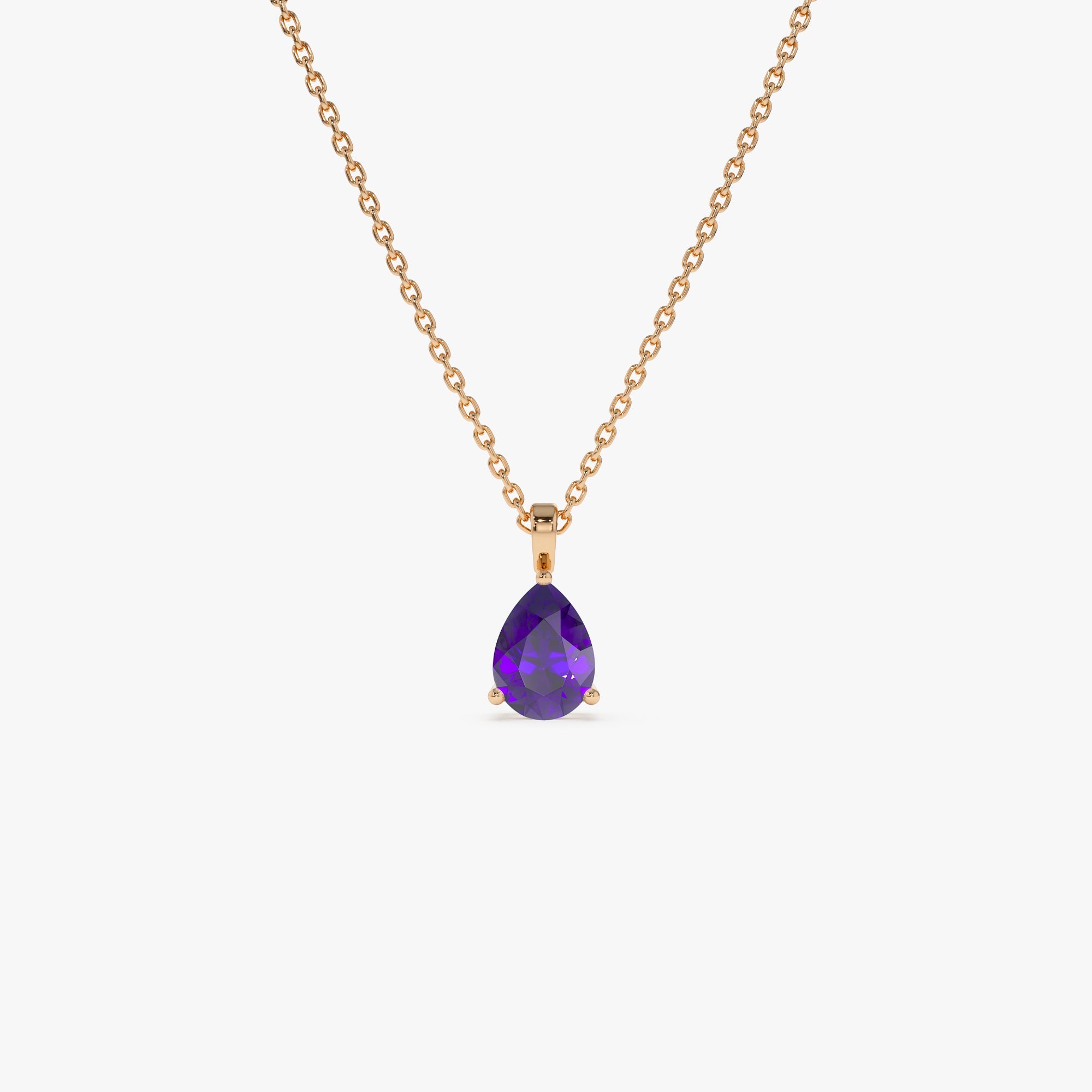 OBFJ0816 - 14k Pear Shape Amethyst Solitaire Necklace 2