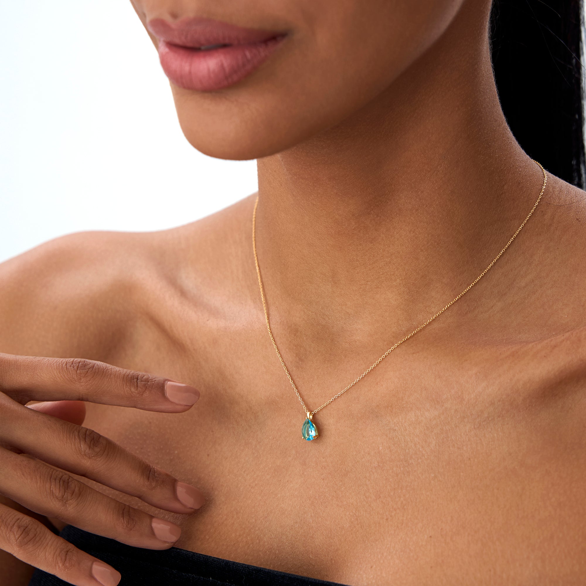 OBFJ0820 - 14k Pear Shape London Blue Topaz Solitaire Necklace 3