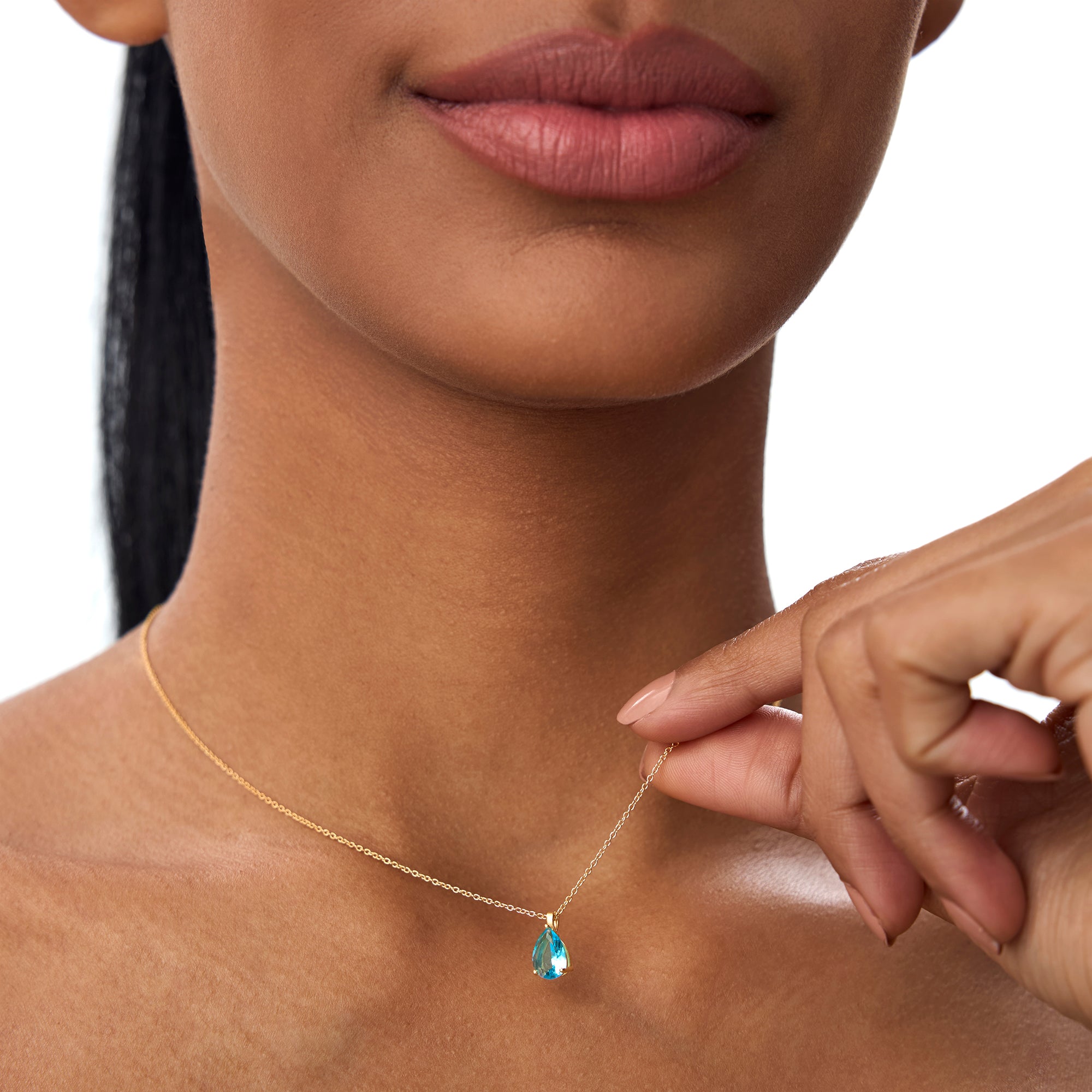 OBFJ0820 - 14k Pear Shape London Blue Topaz Solitaire Necklace 2