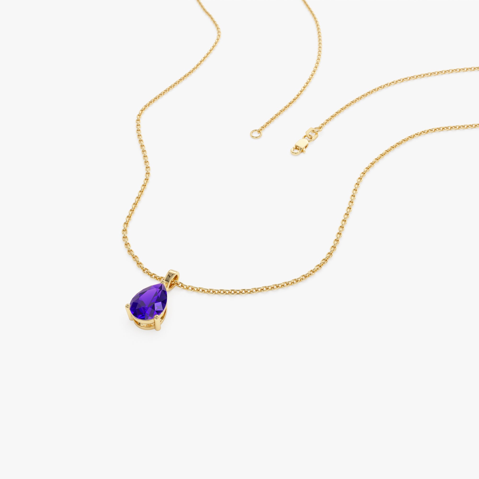 OBFJ0816 - 14k Pear Shape Amethyst Solitaire Necklace 4