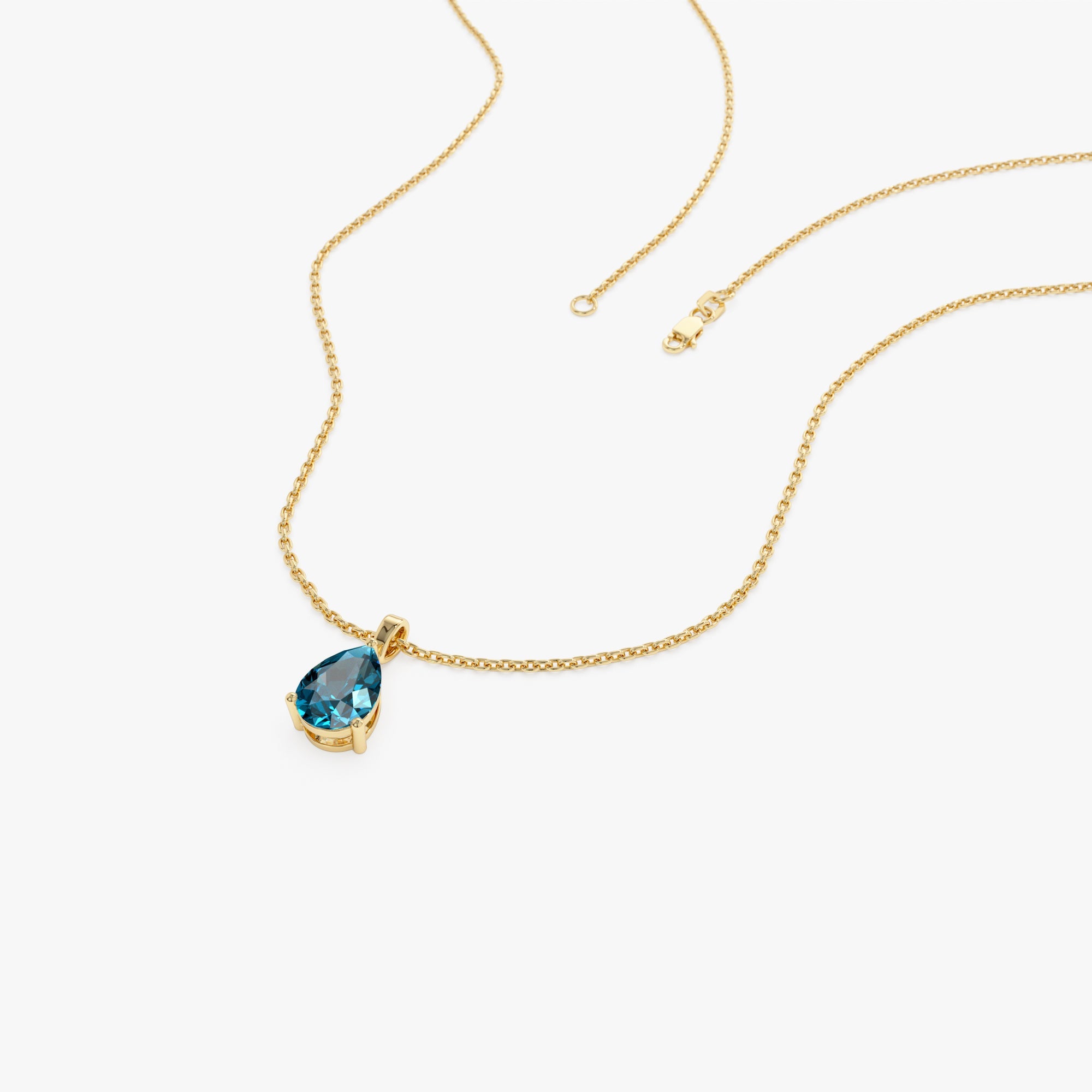 OBFJ0820 - 14k Pear Shape London Blue Topaz Solitaire Necklace 7