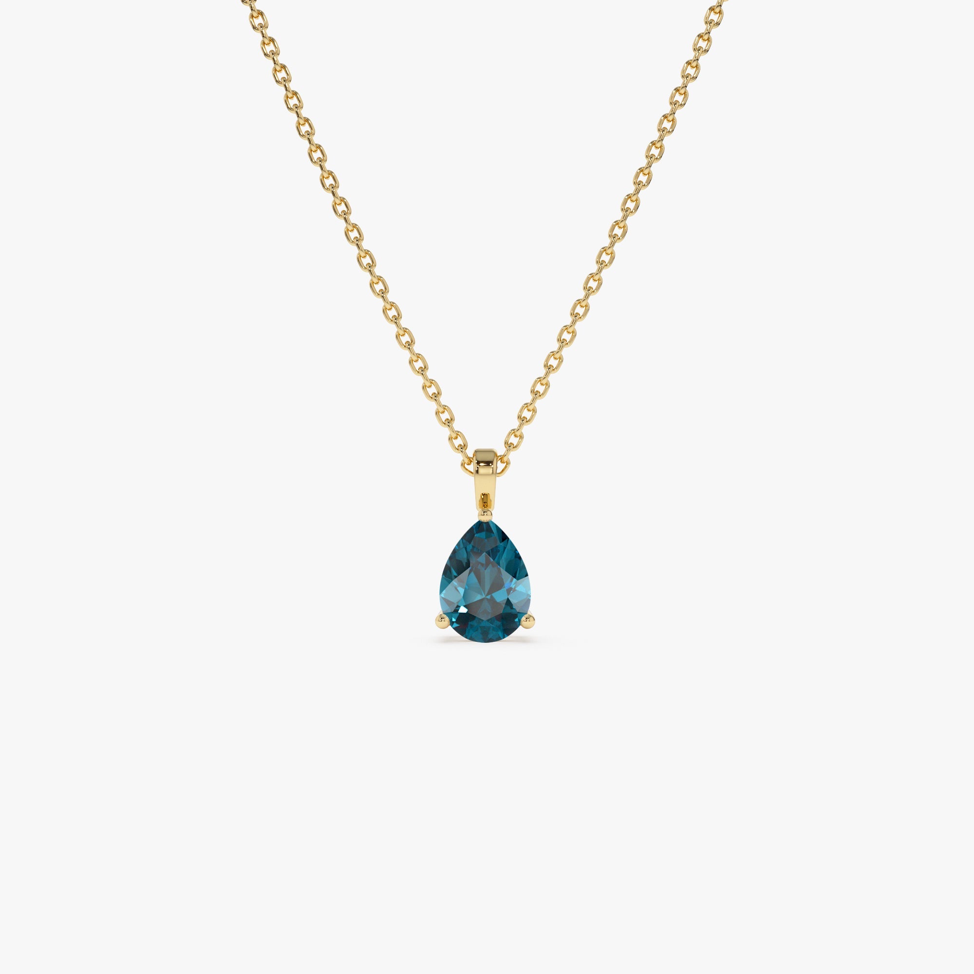OBFJ0820 - 14k Pear Shape London Blue Topaz Solitaire Necklace 1