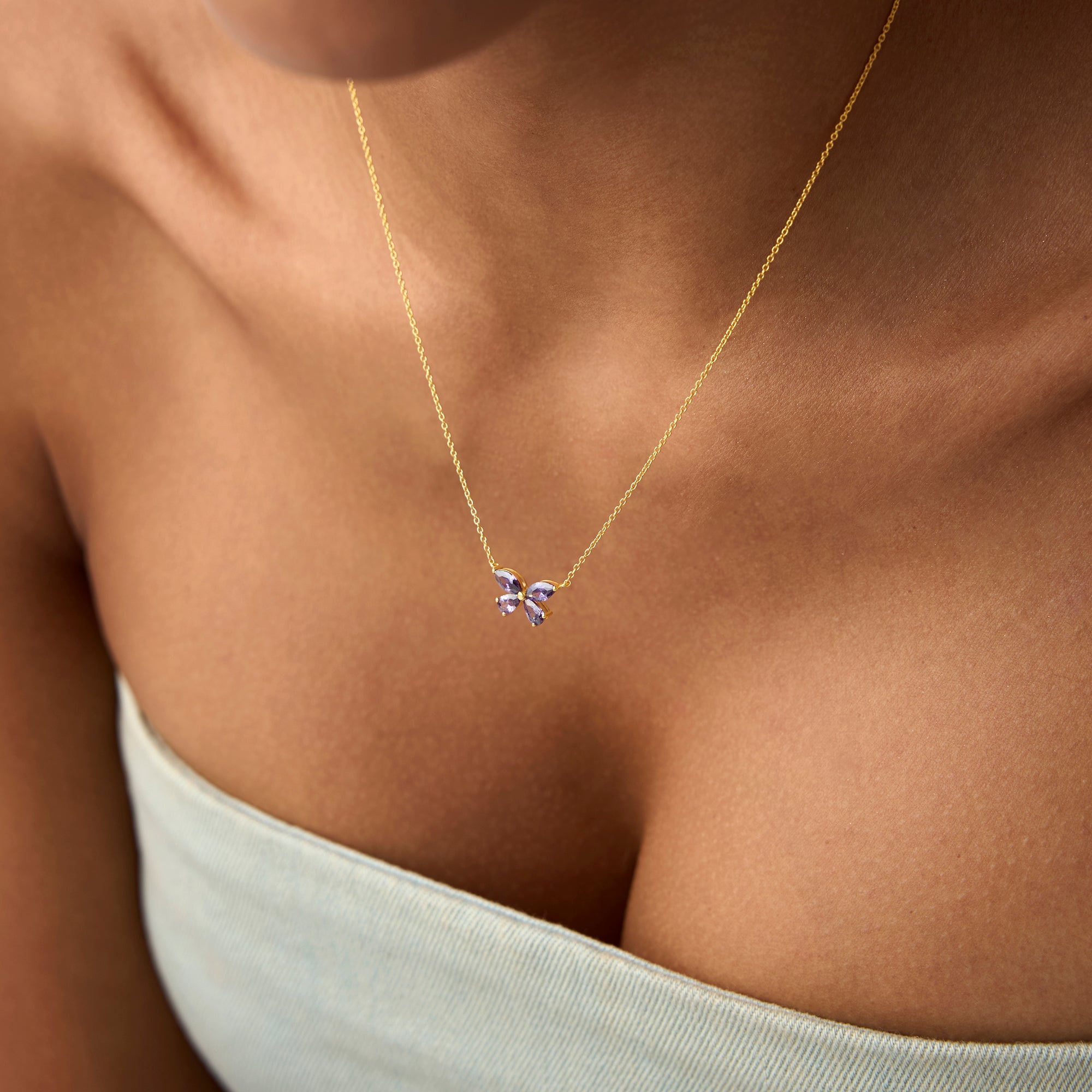 OBFJ0827 - 14K Gold Amethyst Butterfly Necklace 2