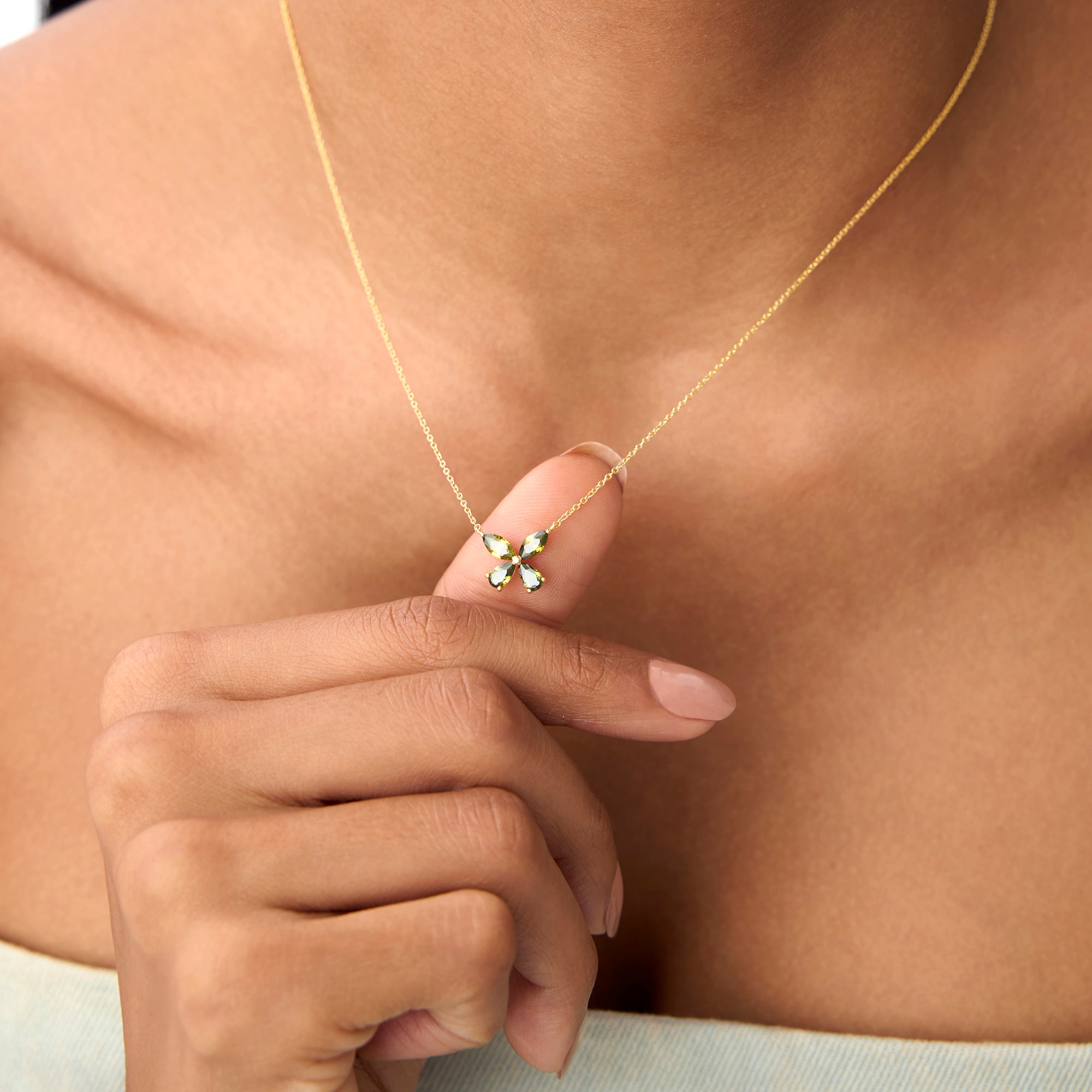 OBFJ0826 - 14K Gold Peridot Butterfly Necklace 2