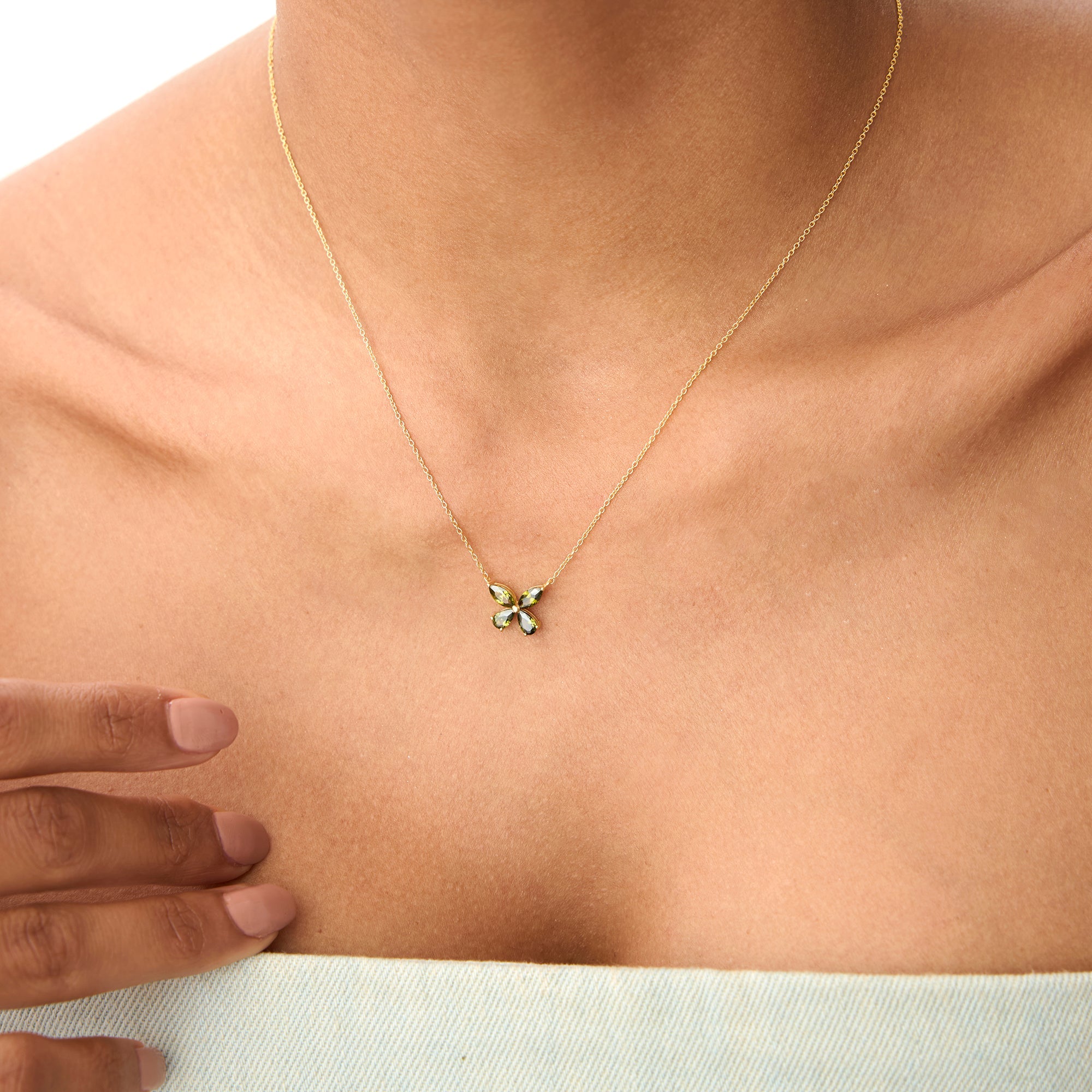 OBFJ0826 - 14K Gold Peridot Butterfly Necklace 4