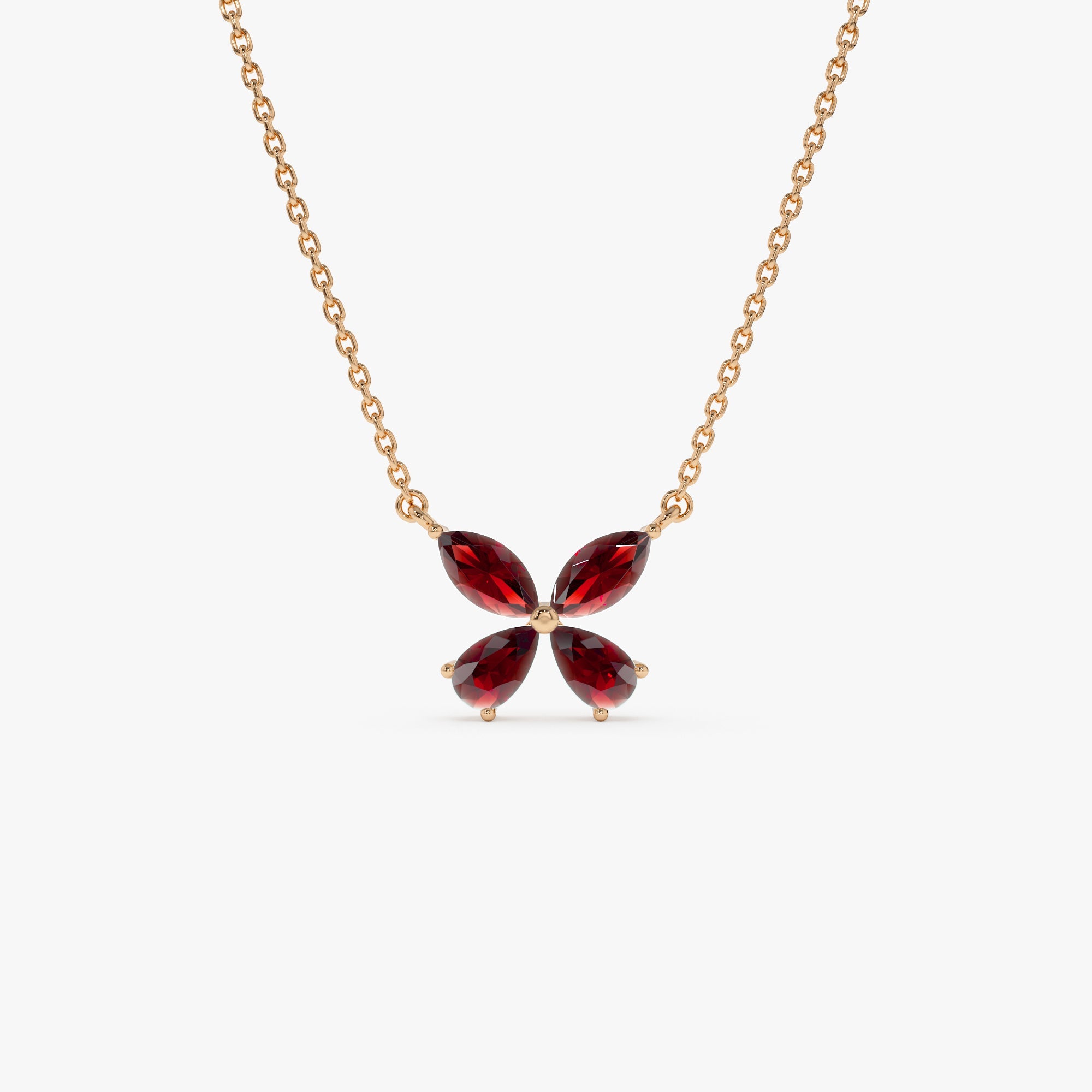 OBFJ0829 - 14K Gold Garnet Butterfly Necklace 7