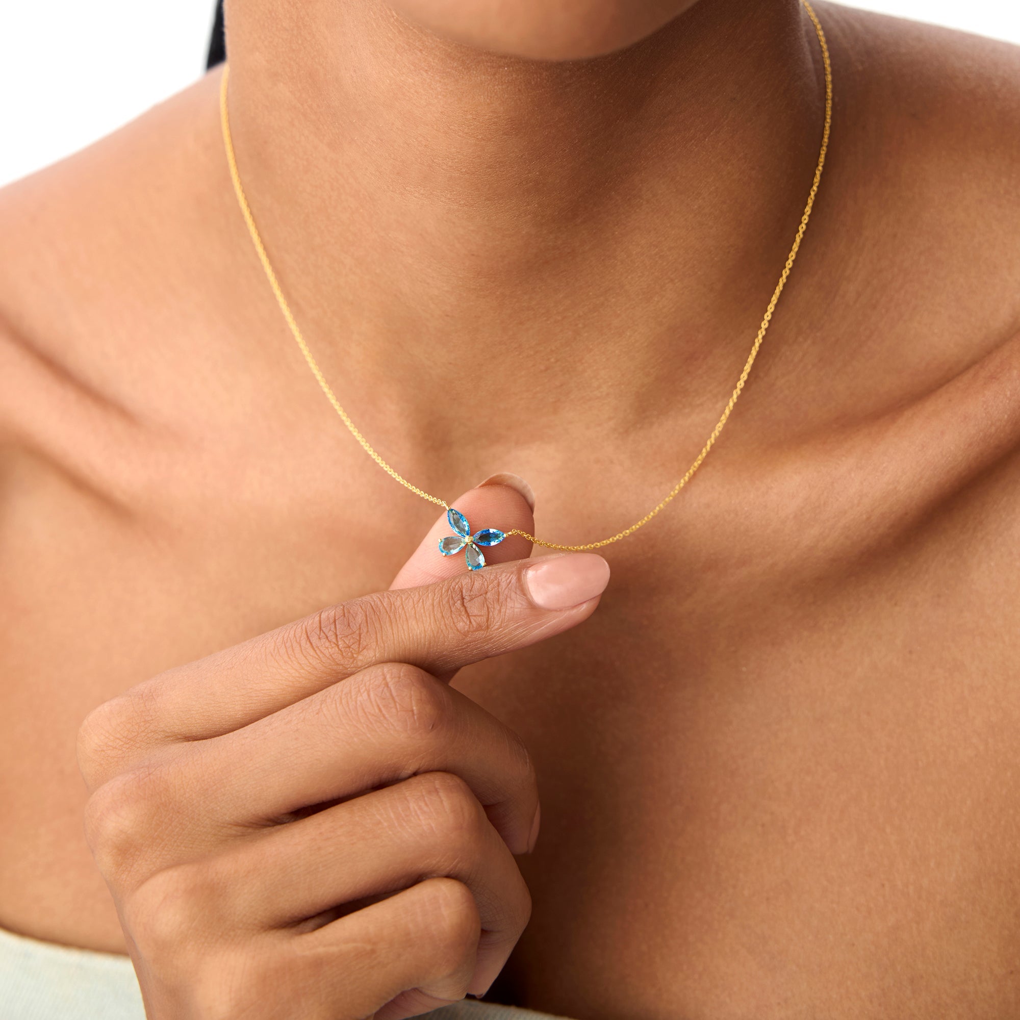OBFJ0828 - 14K Gold London Blue Topaz Butterfly Necklace 4