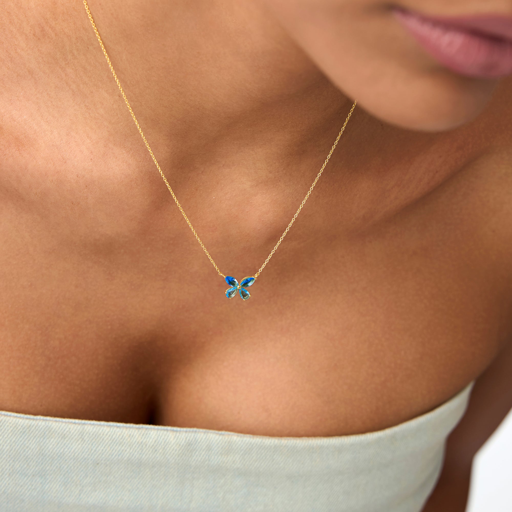 OBFJ0828 - 14K Gold London Blue Topaz Butterfly Necklace 2