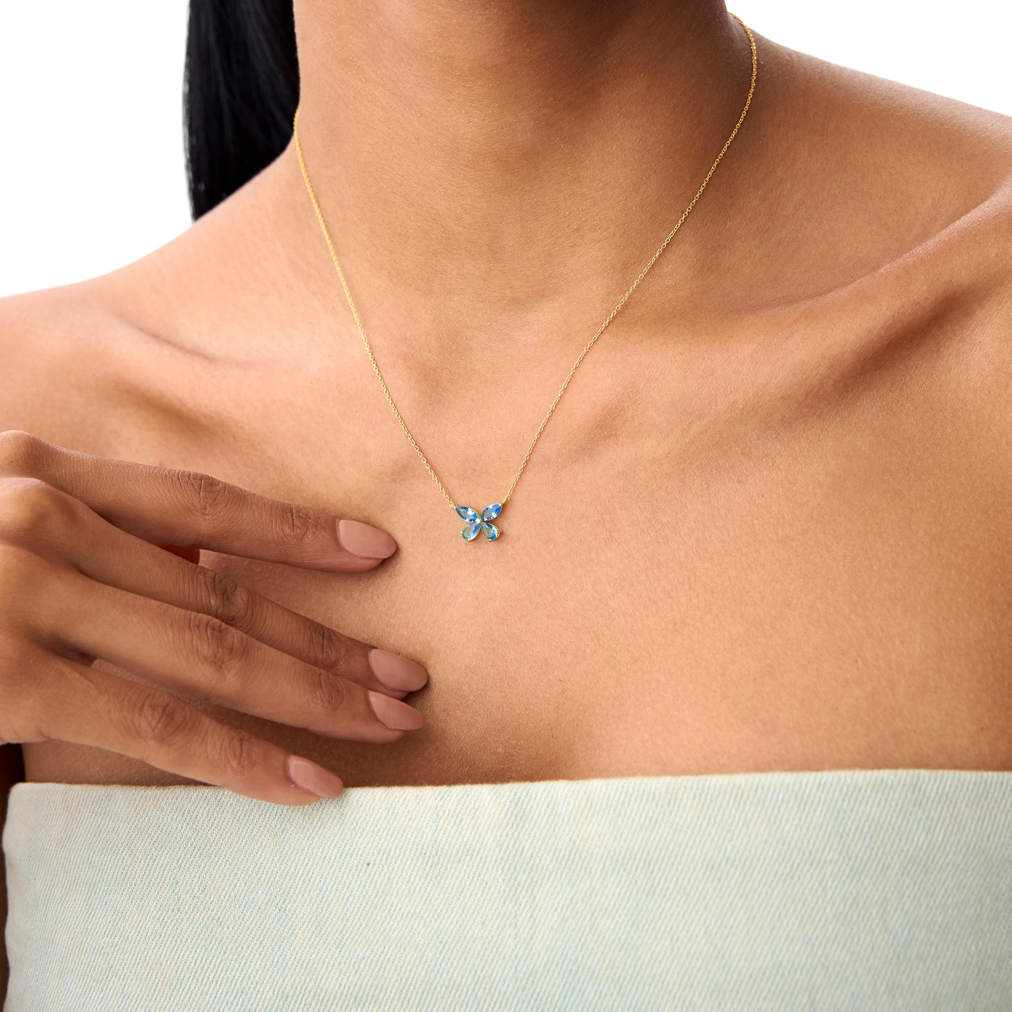 OBFJ0828 - 14K Gold London Blue Topaz Butterfly Necklace 3