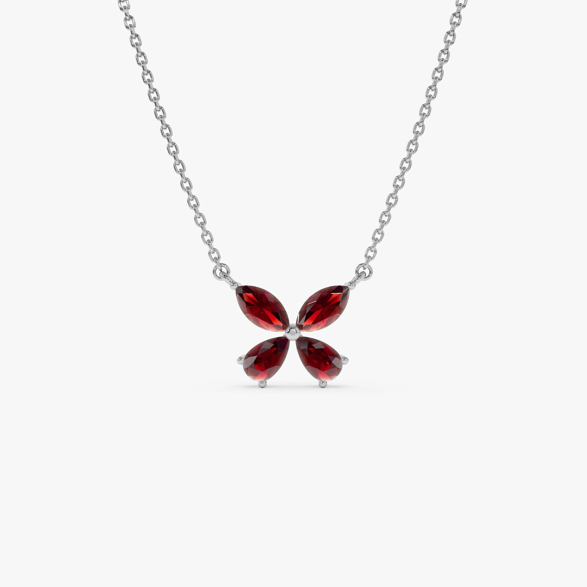OBFJ0829 - 14K Gold Garnet Butterfly Necklace 6