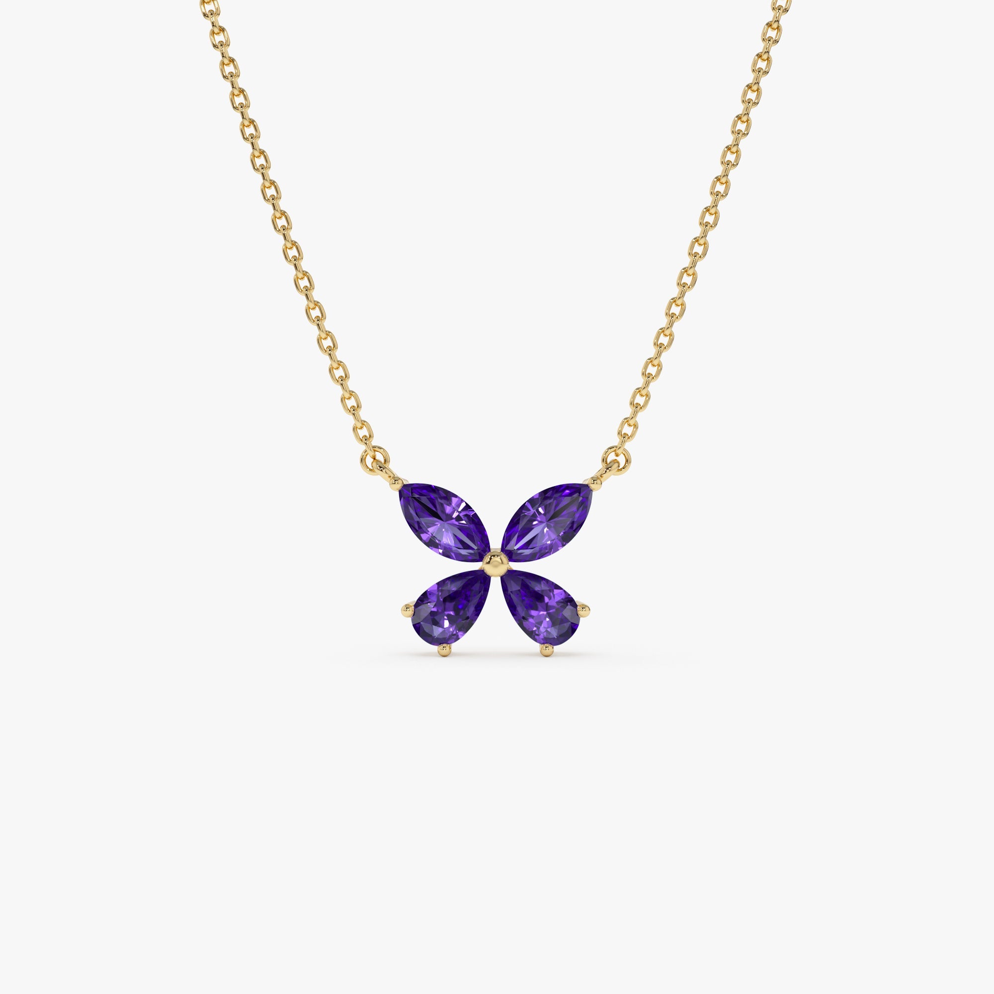 OBFJ0827 - 14K Gold Amethyst Butterfly Necklace 1