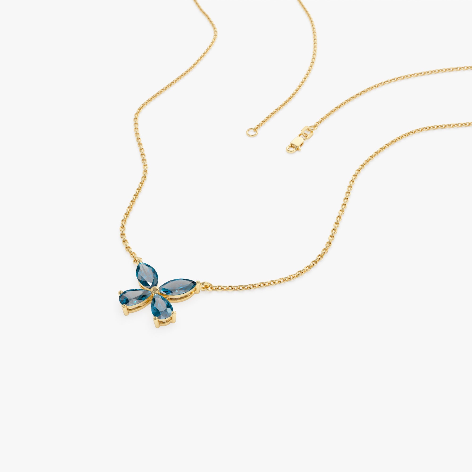 OBFJ0828 - 14K Gold London Blue Topaz Butterfly Necklace 7