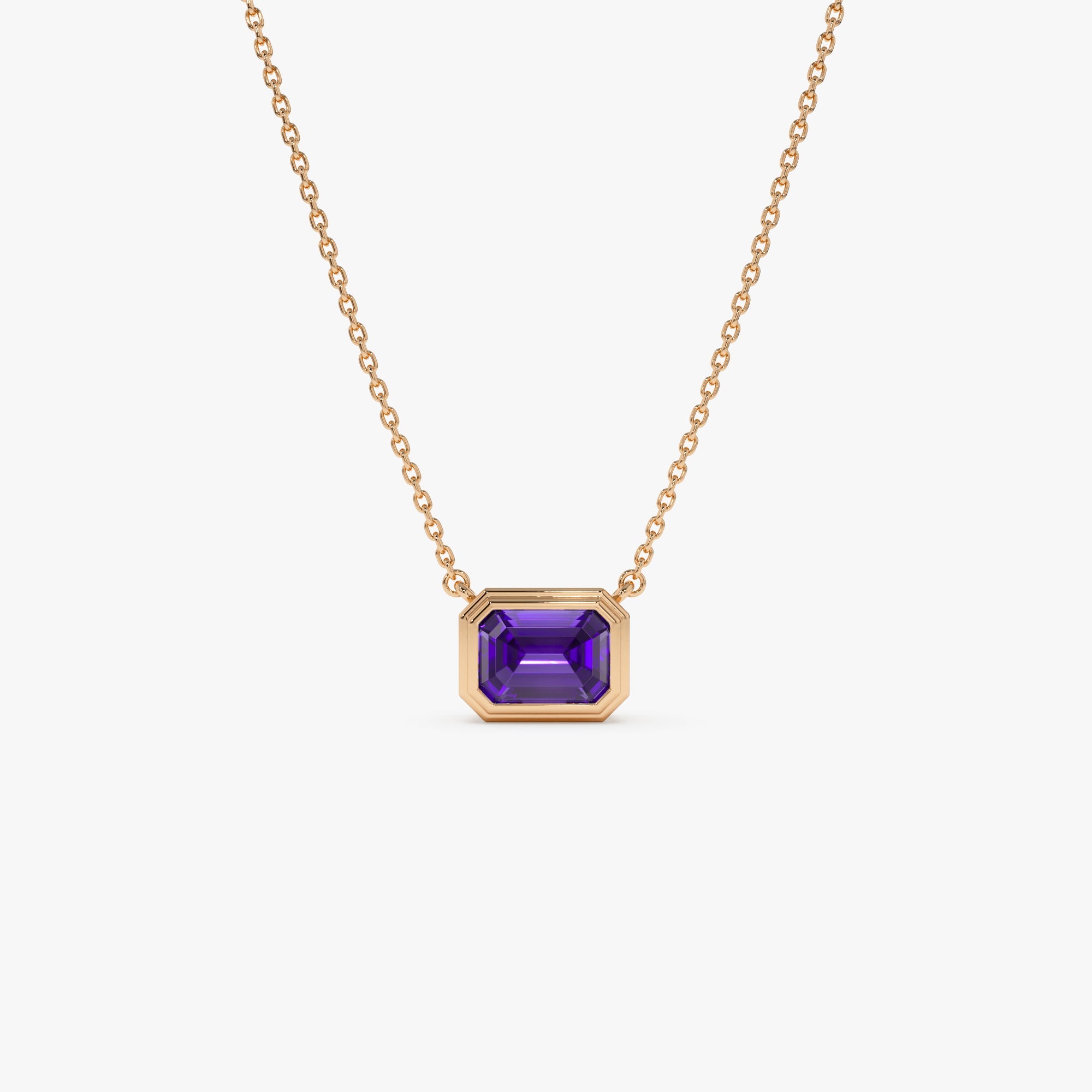 OBFJ0833 - 14K Gold 0.95 ctw Emerald Cut Bezel Setting Amethyst 5