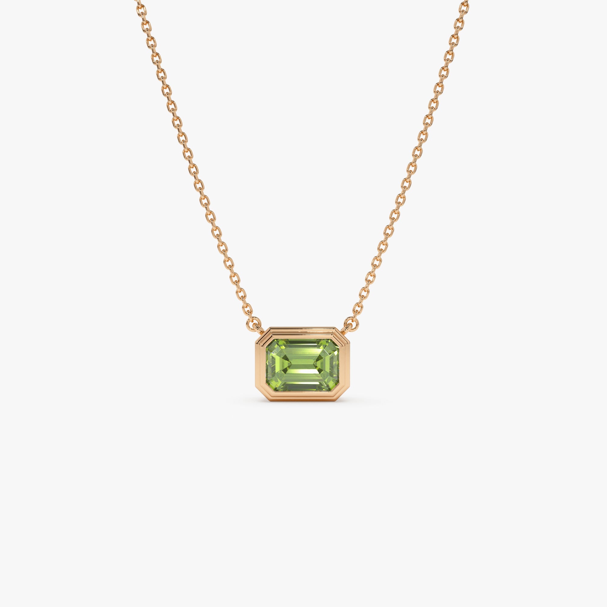 OBFJ0831 - 14K Gold 1.15 ctw Emerald Cut Bezel Setting Peridot 5