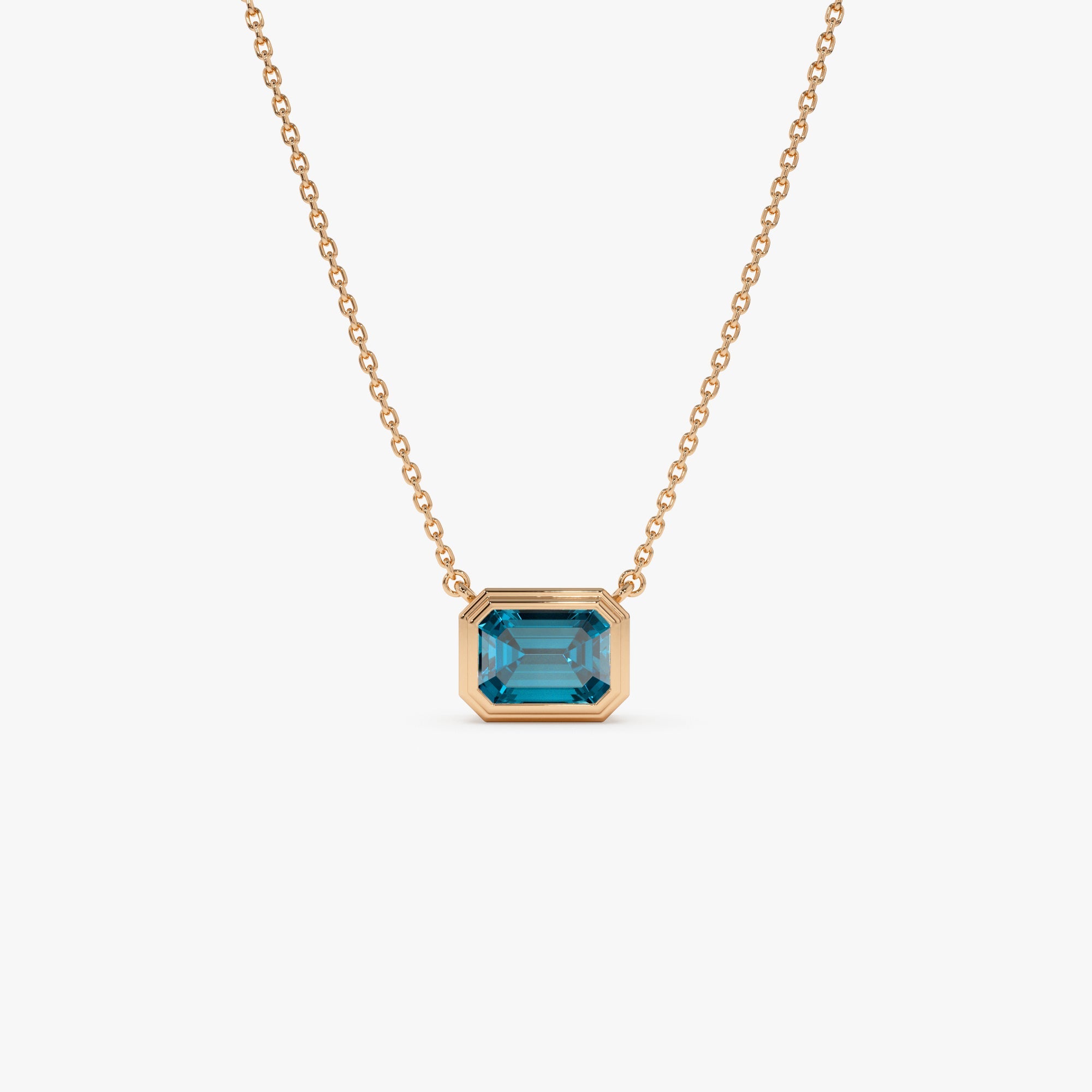 OBFJ0830 - 14K Gold 1.25 ctw Emerald Cut Bezel Setting Blue Topaz 5