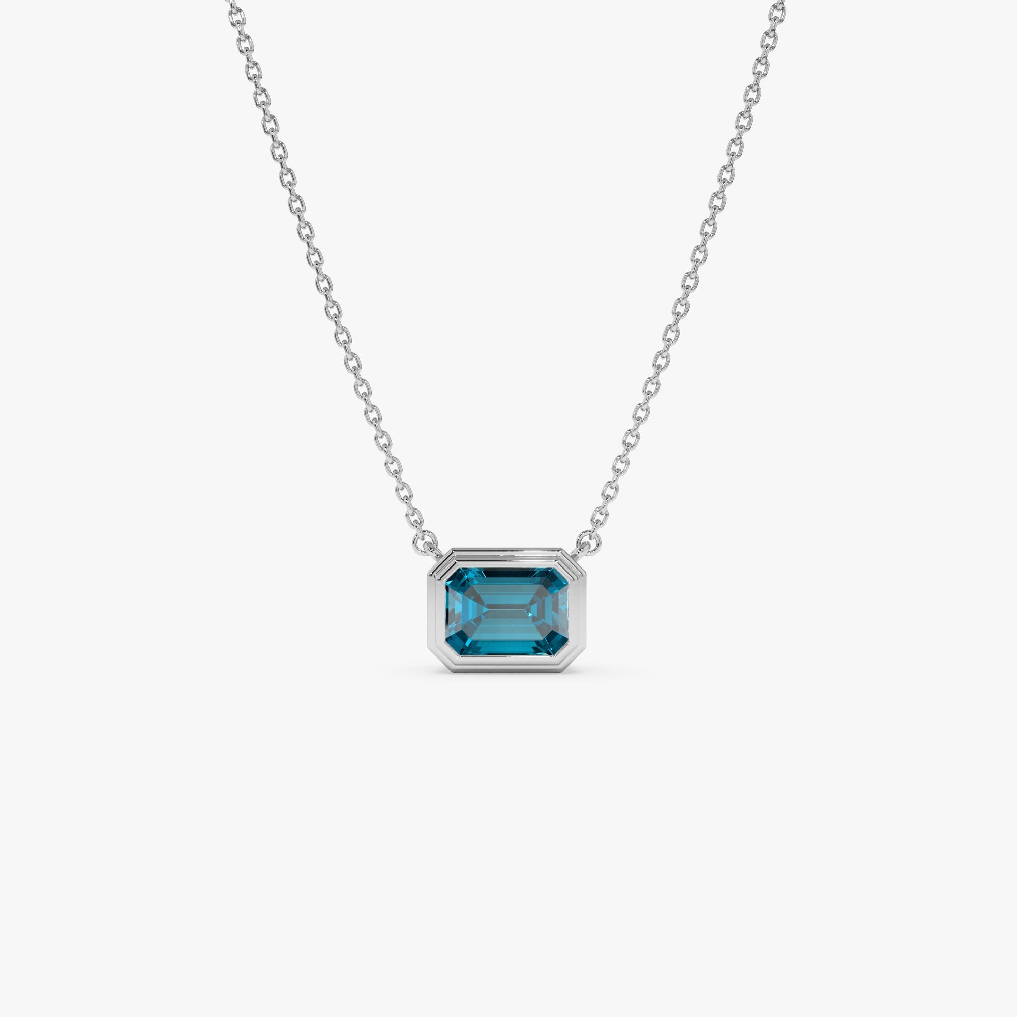 OBFJ0830 - 14K Gold 1.25 ctw Emerald Cut Bezel Setting Blue Topaz 6