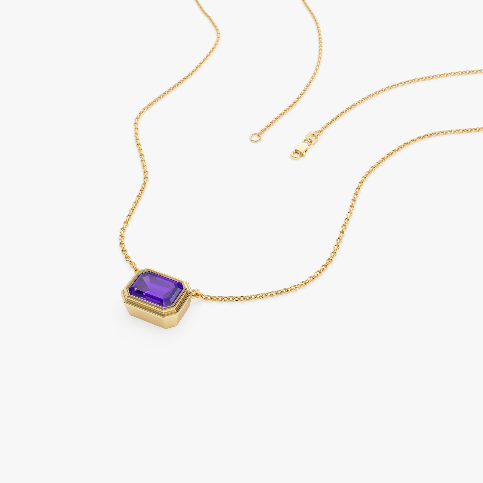 OBFJ0833 - 14K Gold 0.95 ctw Emerald Cut Bezel Setting Amethyst 7
