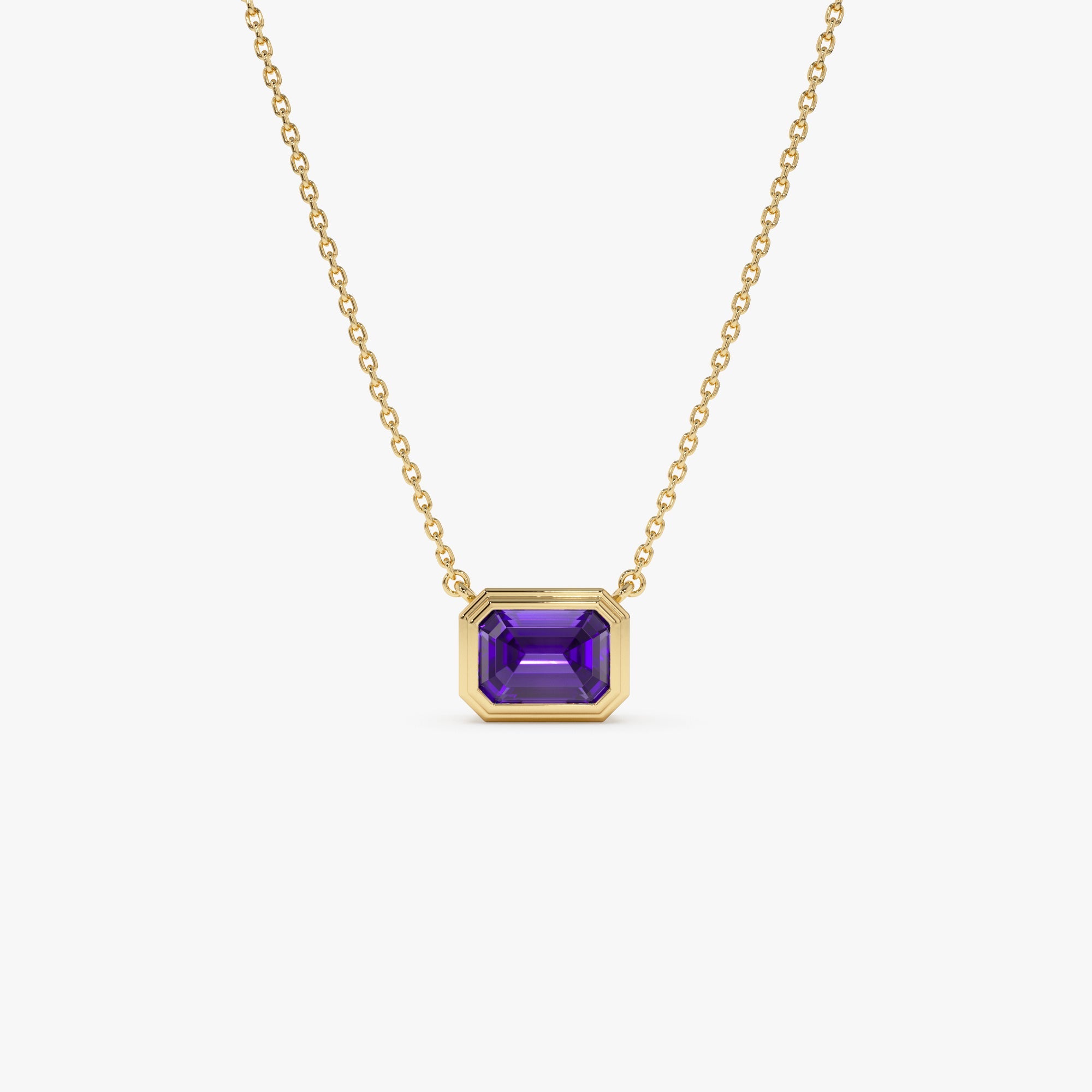 OBFJ0833 - 14K Gold 0.95 ctw Emerald Cut Bezel Setting Amethyst 1