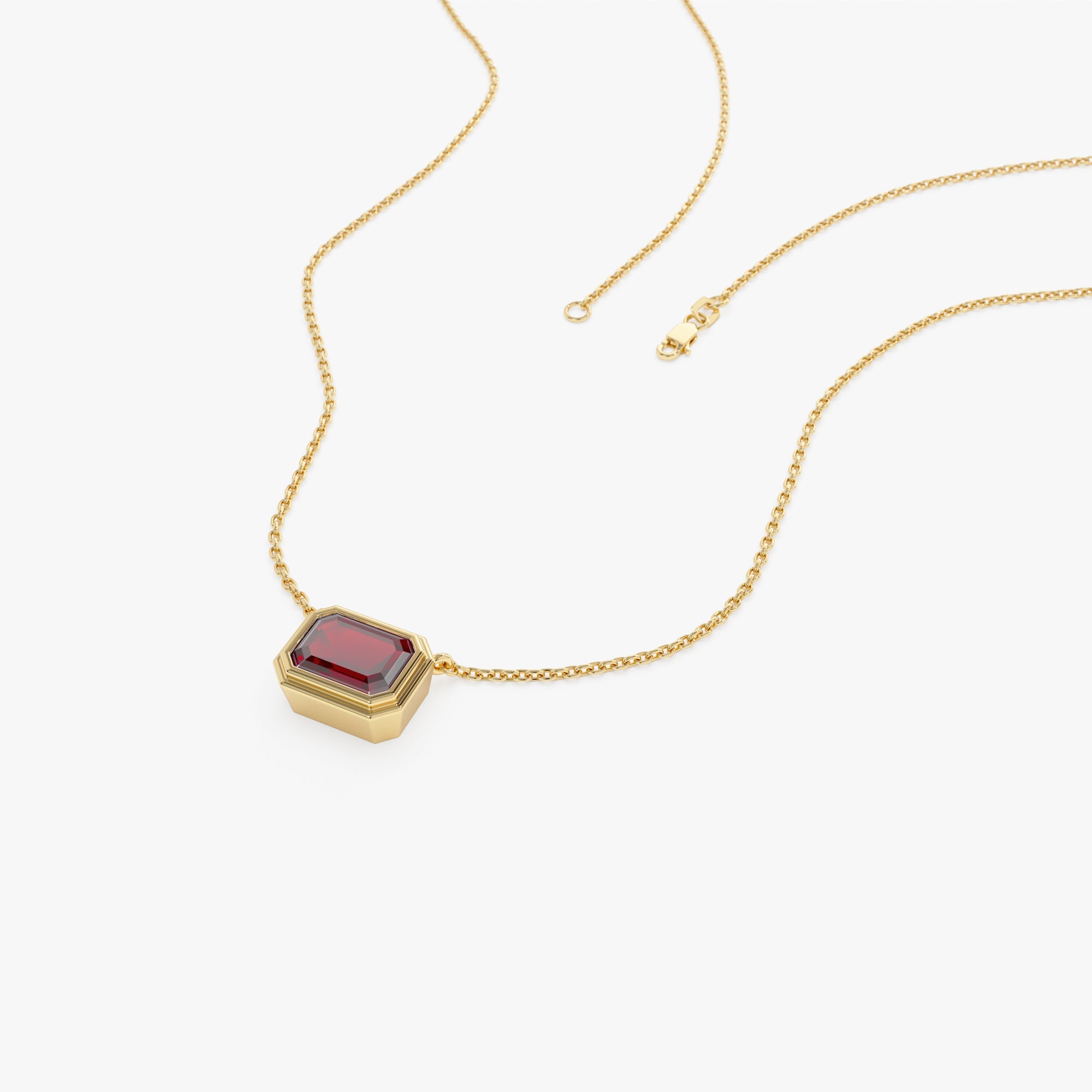 OBFJ0832 - 14K Gold 0.95 ctw Emerald Cut Bezel Setting Garnet 7
