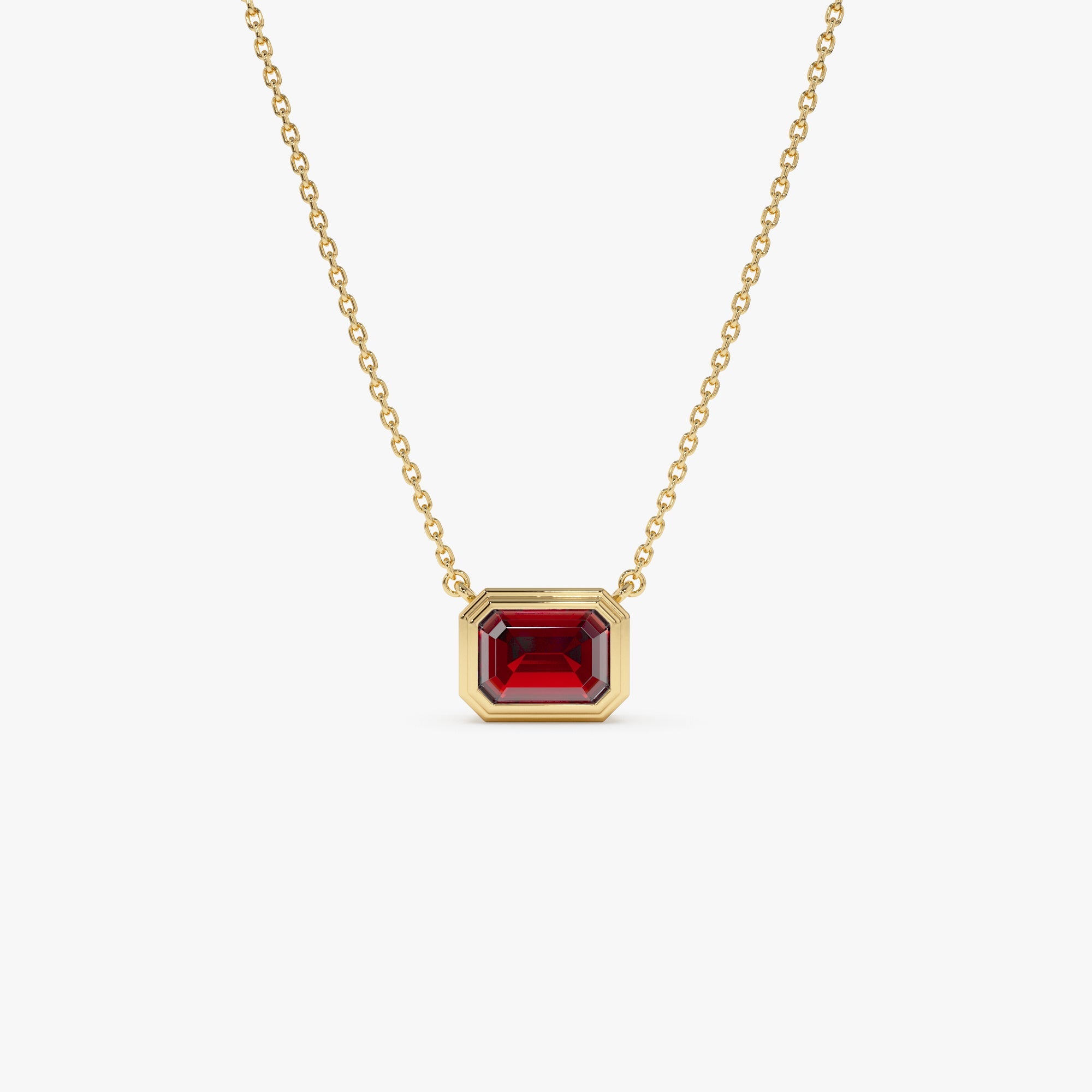 OBFJ0832 - 14K Gold 0.95 ctw Emerald Cut Bezel Setting Garnet 1