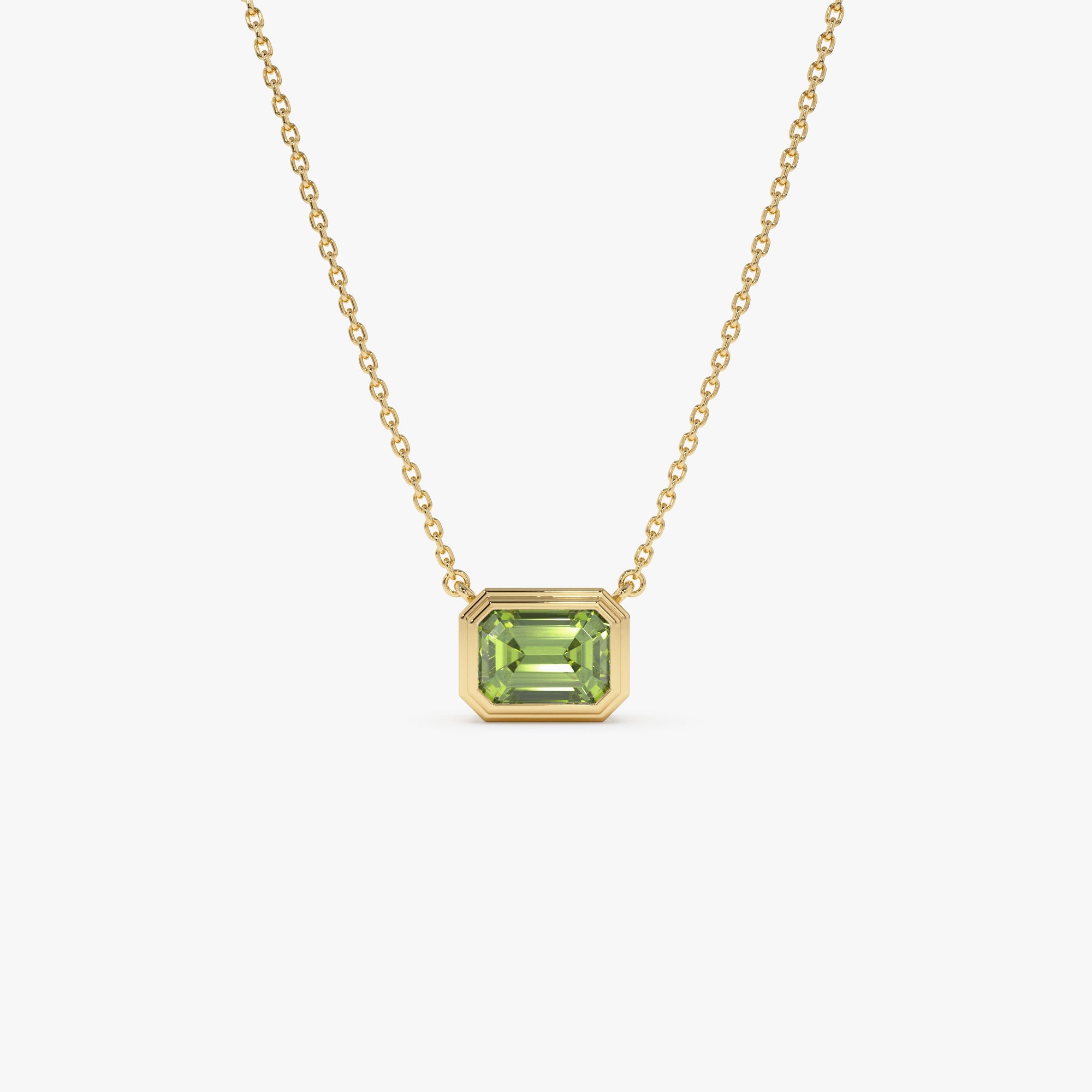 OBFJ0831 - 14K Gold 1.15 ctw Emerald Cut Bezel Setting Peridot 1