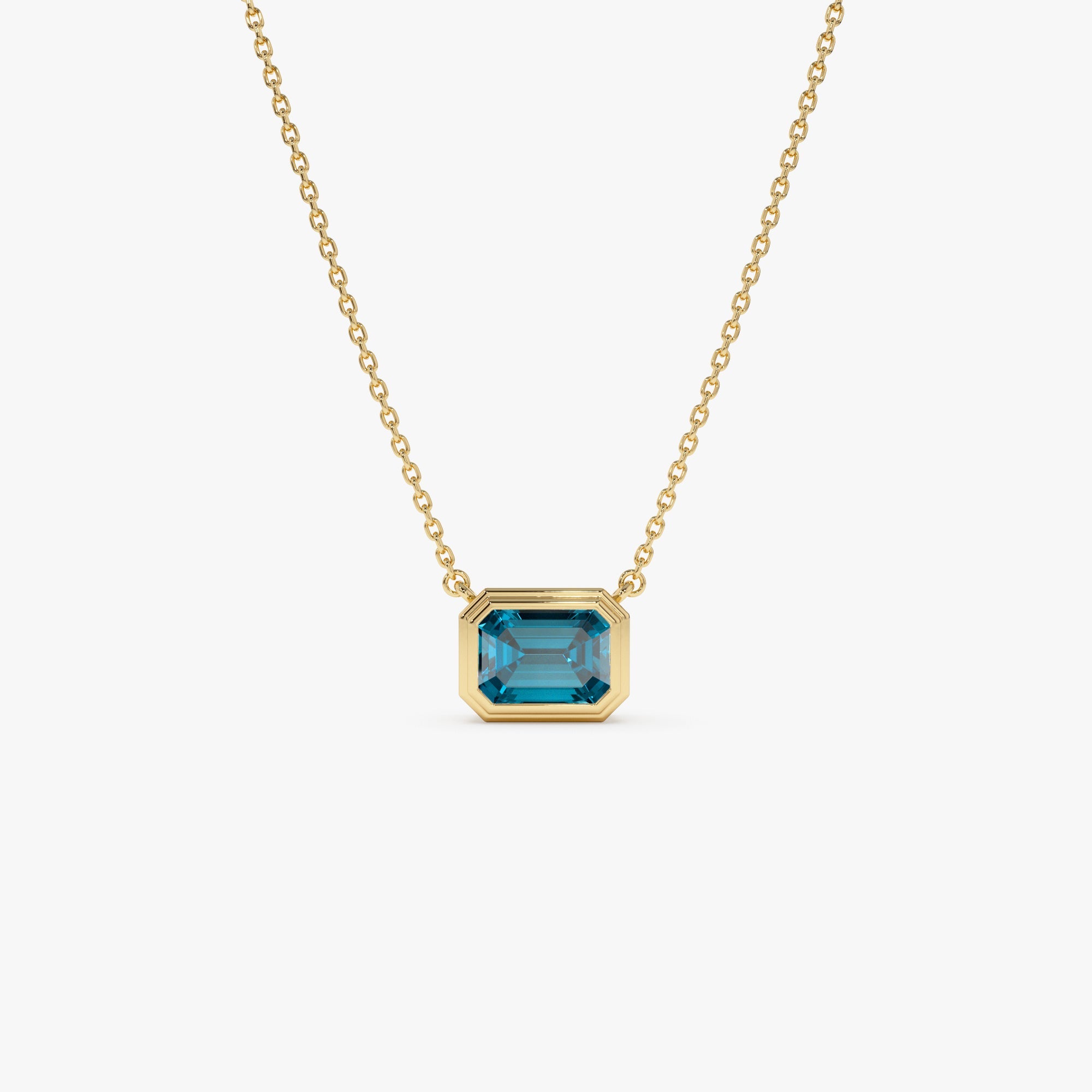 OBFJ0830 - 14K Gold 1.25 ctw Emerald Cut Bezel Setting Blue Topaz 1