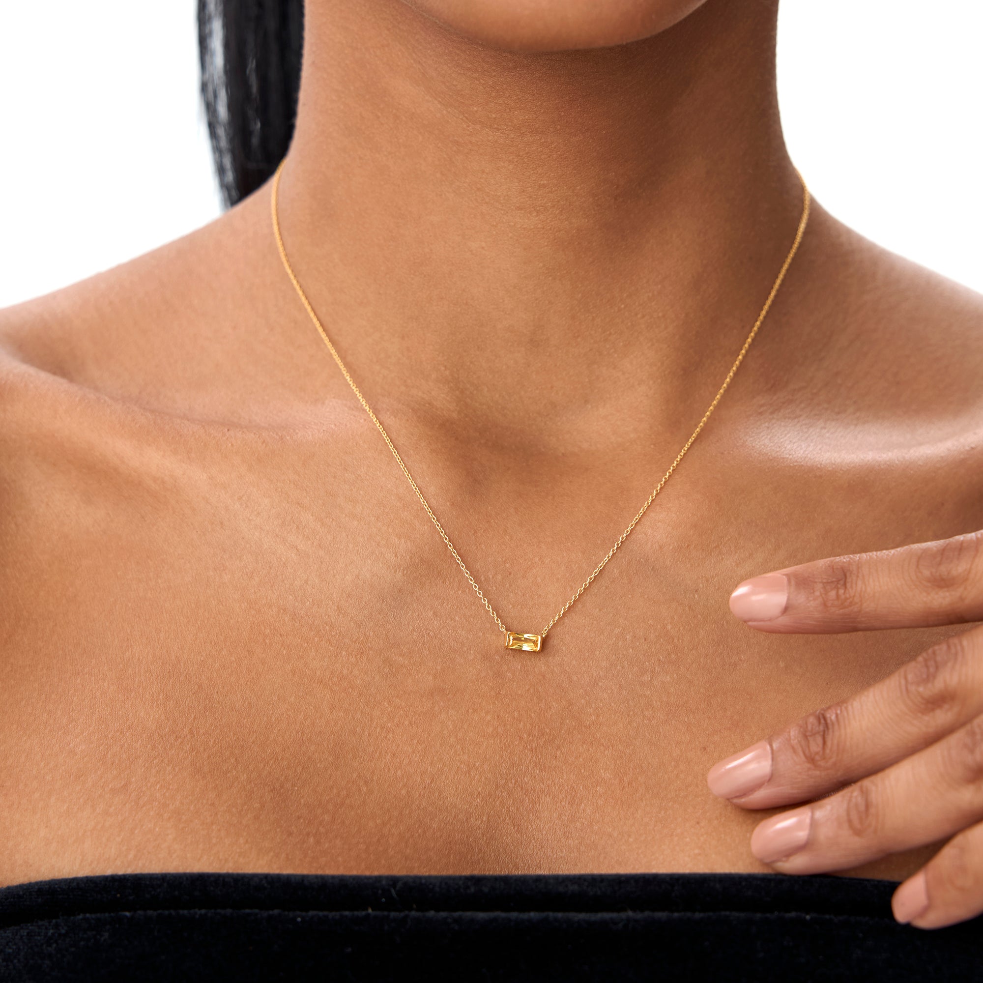 OBFJ0835 - 14Kt Gold Baguette Citrine Dainty Birthstone Necklace 4