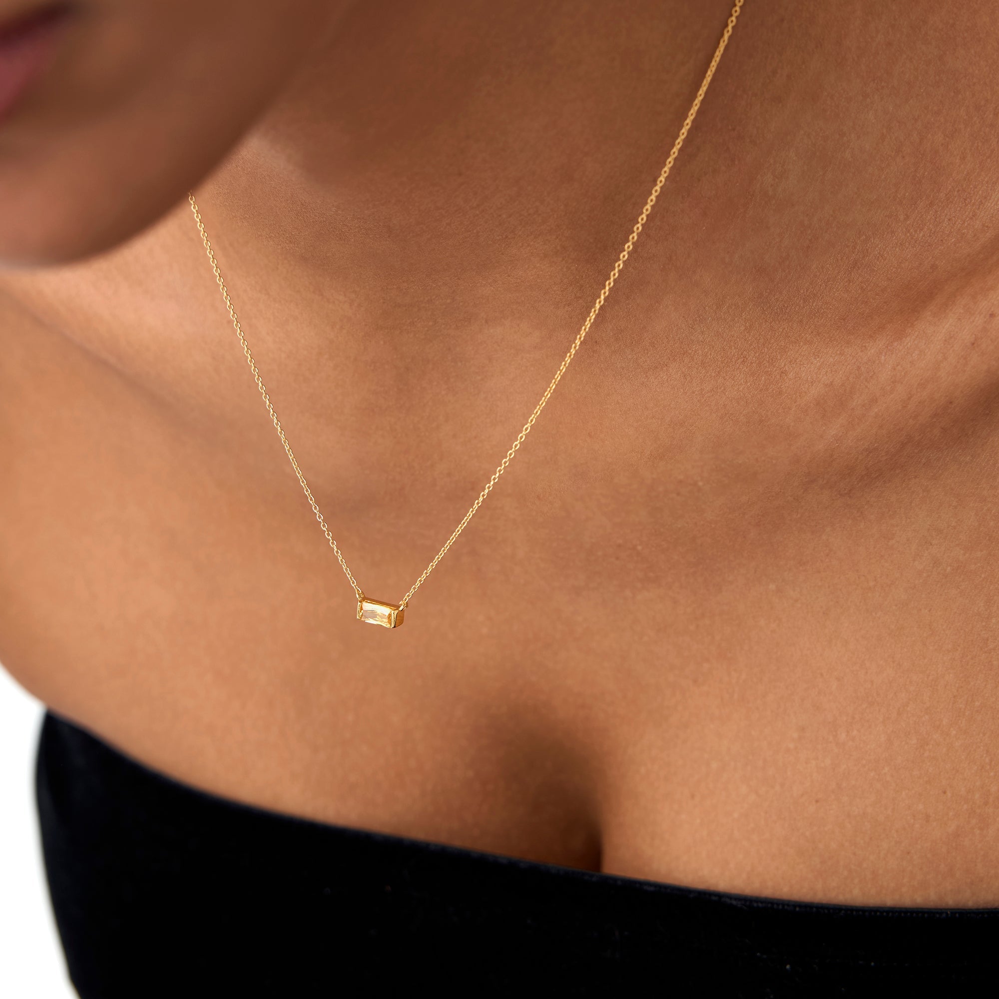 OBFJ0835 - 14Kt Gold Baguette Citrine Dainty Birthstone Necklace 5