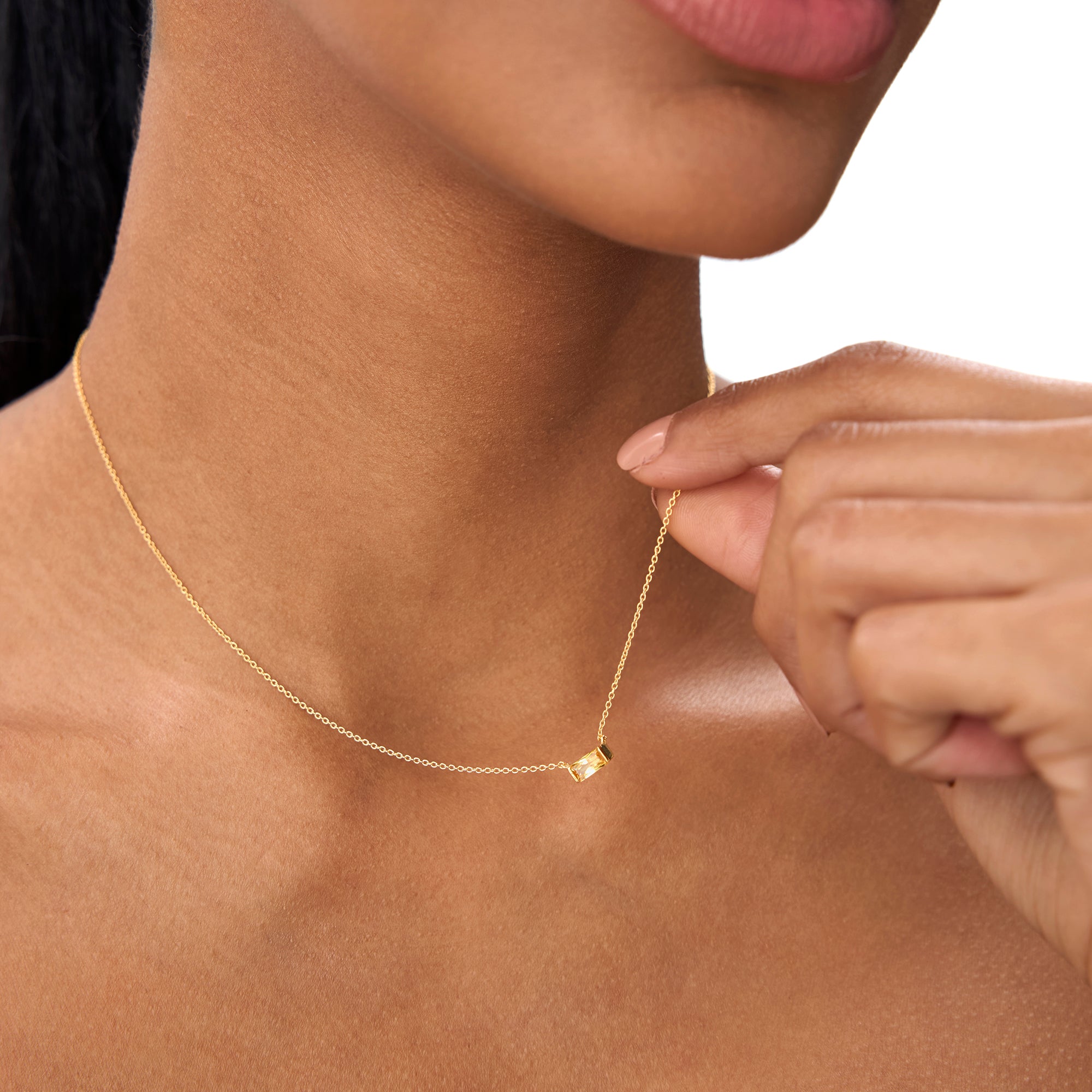 OBFJ0835 - 14Kt Gold Baguette Citrine Dainty Birthstone Necklace 3