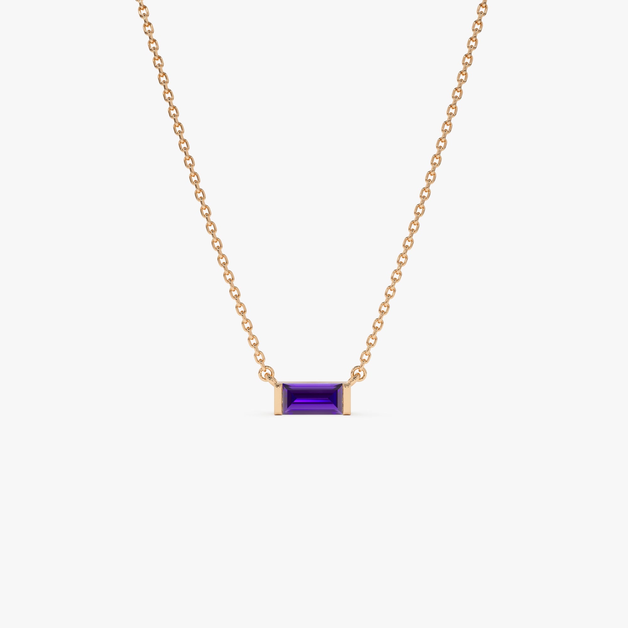 OBFJ0836 - 14Kt Gold Baguette Amethyst Dainty Birthstone Necklace 5