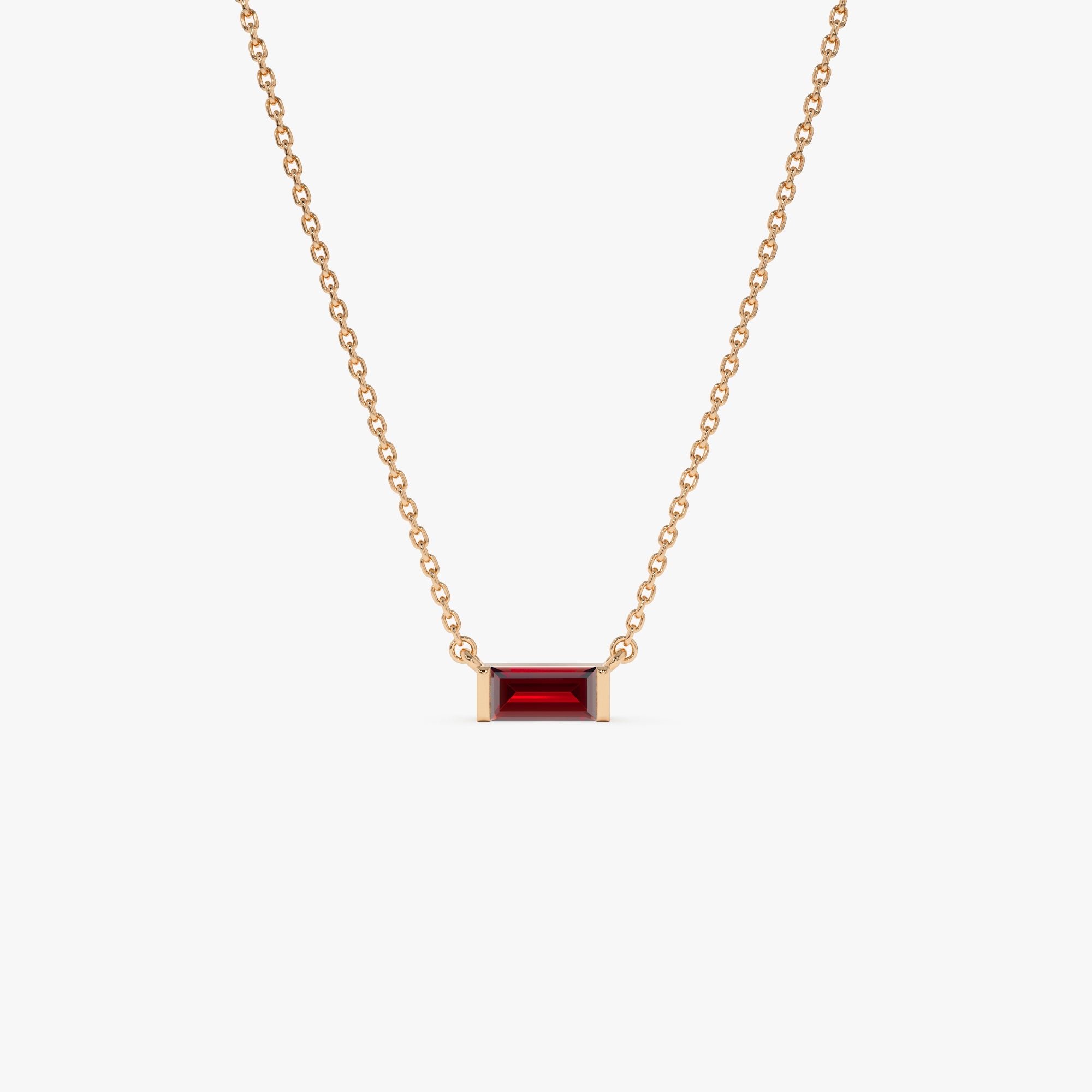 OBFJ0837 - 14Kt Gold Baguette Garnet Dainty Birthstone Necklace 7