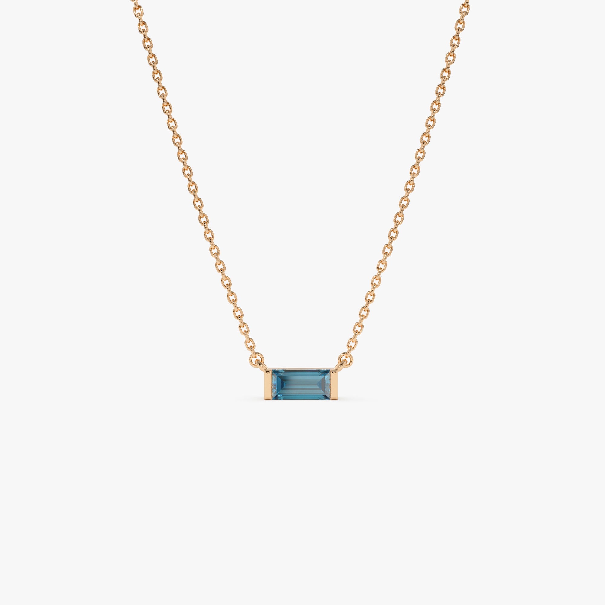 OBFJ0838 - 14Kt Gold Baguette London Blue Topaz Dainty Birthstone Necklace 8