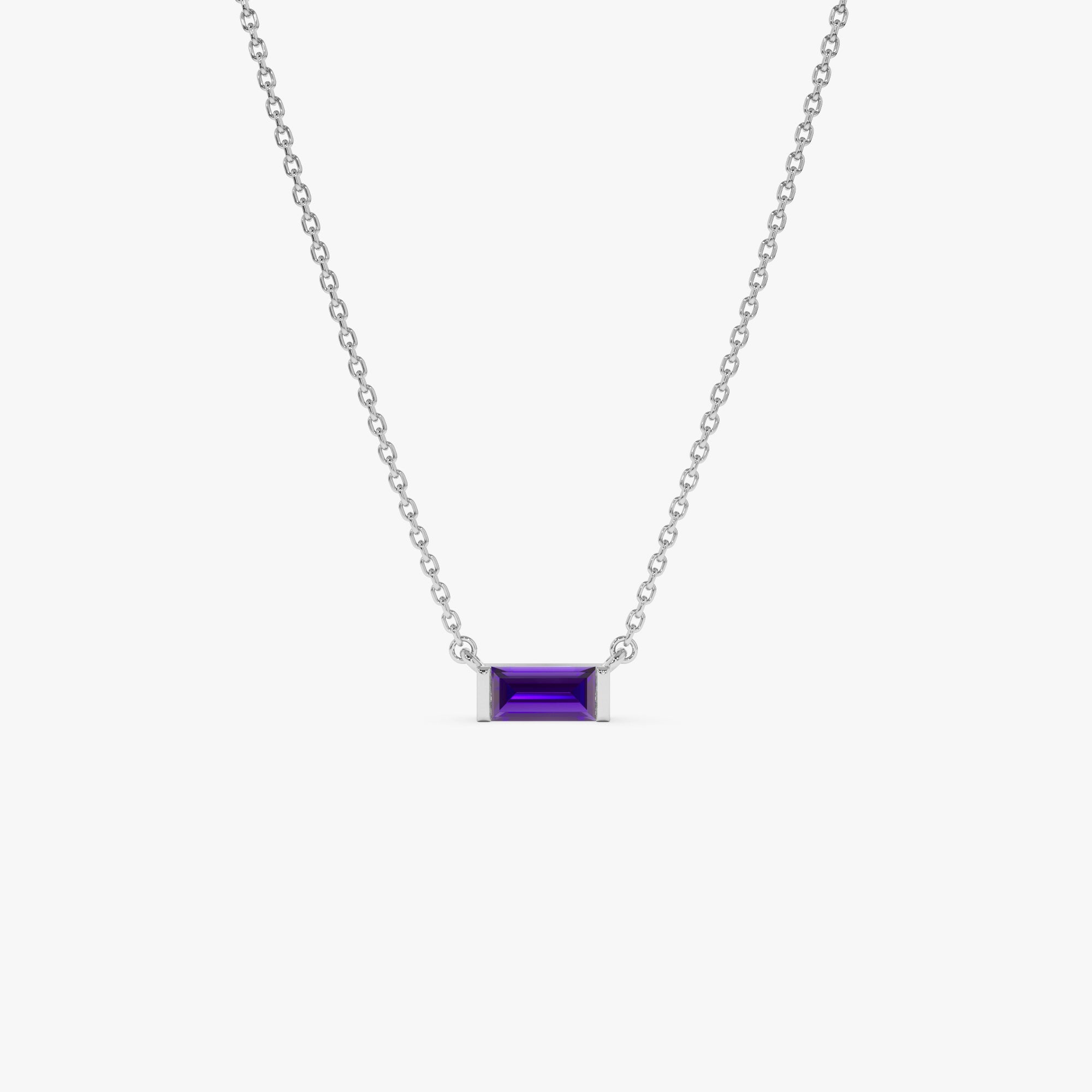 OBFJ0836 - 14Kt Gold Baguette Amethyst Dainty Birthstone Necklace 7