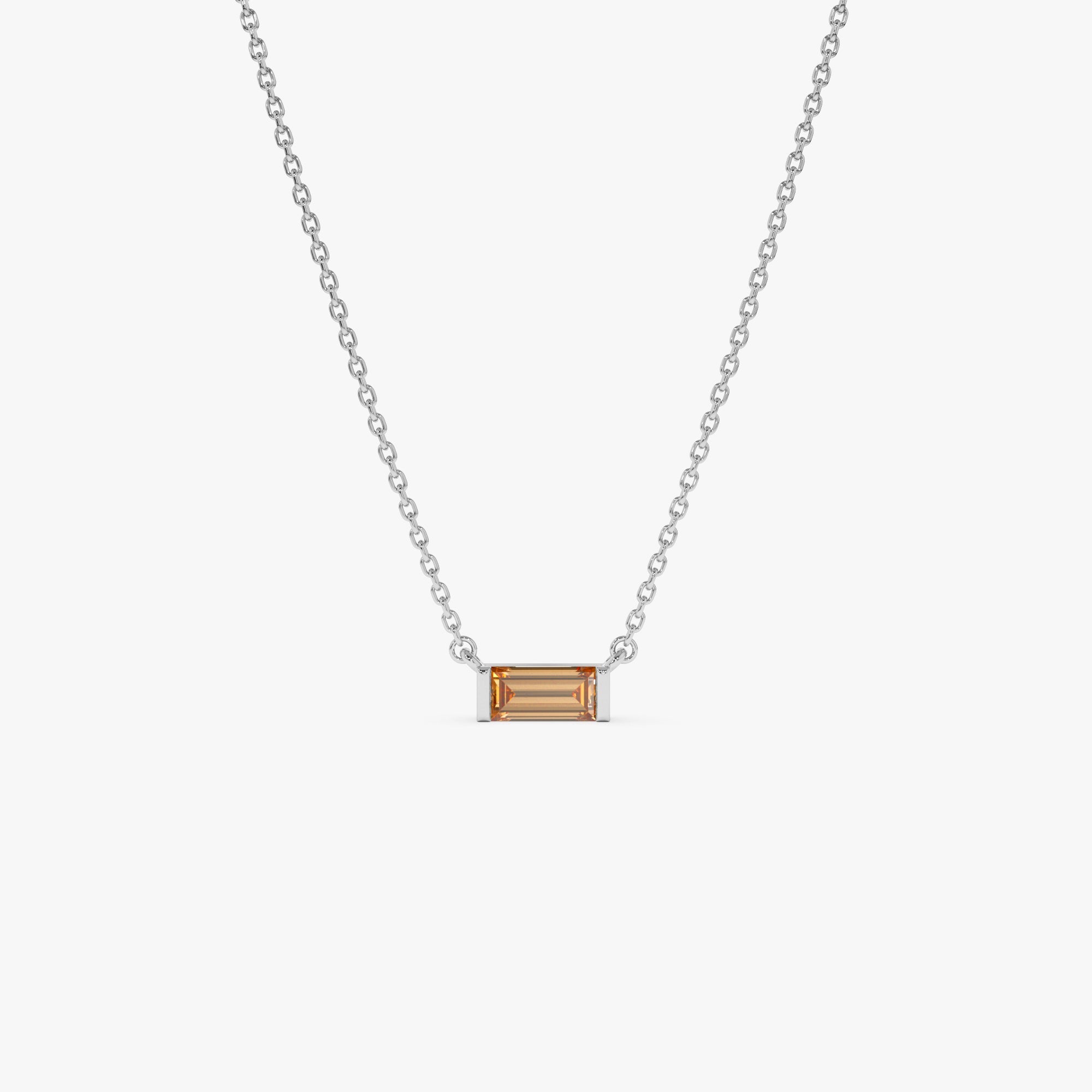 OBFJ0835 - 14Kt Gold Baguette Citrine Dainty Birthstone Necklace 7