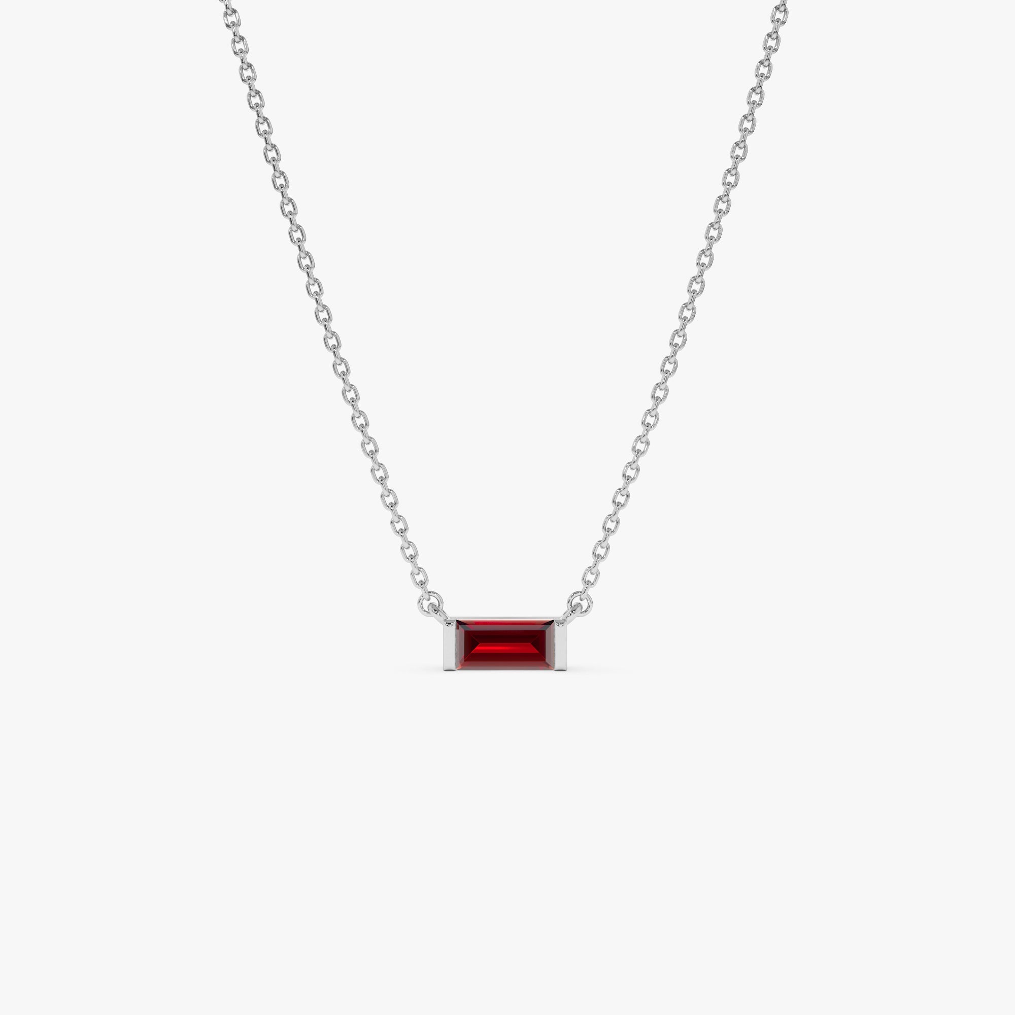 OBFJ0837 - 14Kt Gold Baguette Garnet Dainty Birthstone Necklace 6