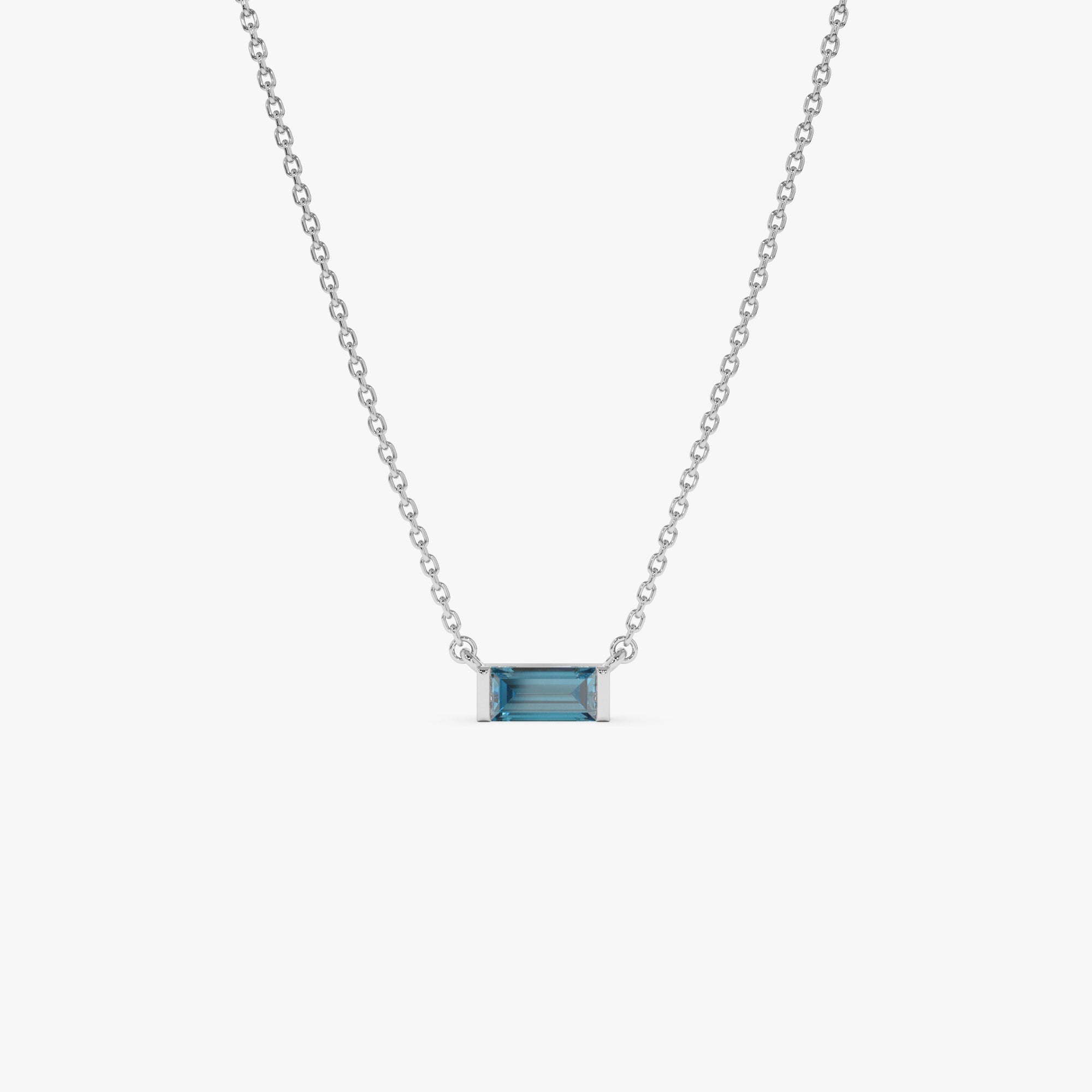 OBFJ0838 - 14Kt Gold Baguette London Blue Topaz Dainty Birthstone Necklace 9