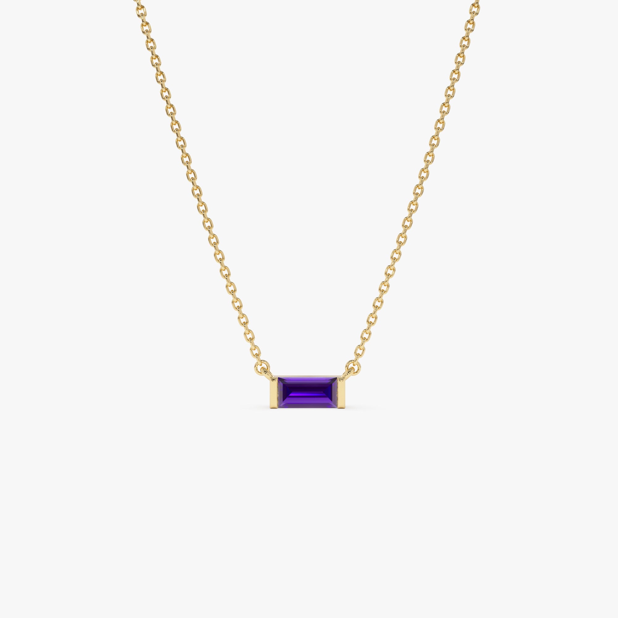 OBFJ0836 - 14Kt Gold Baguette Amethyst Dainty Birthstone Necklace 1